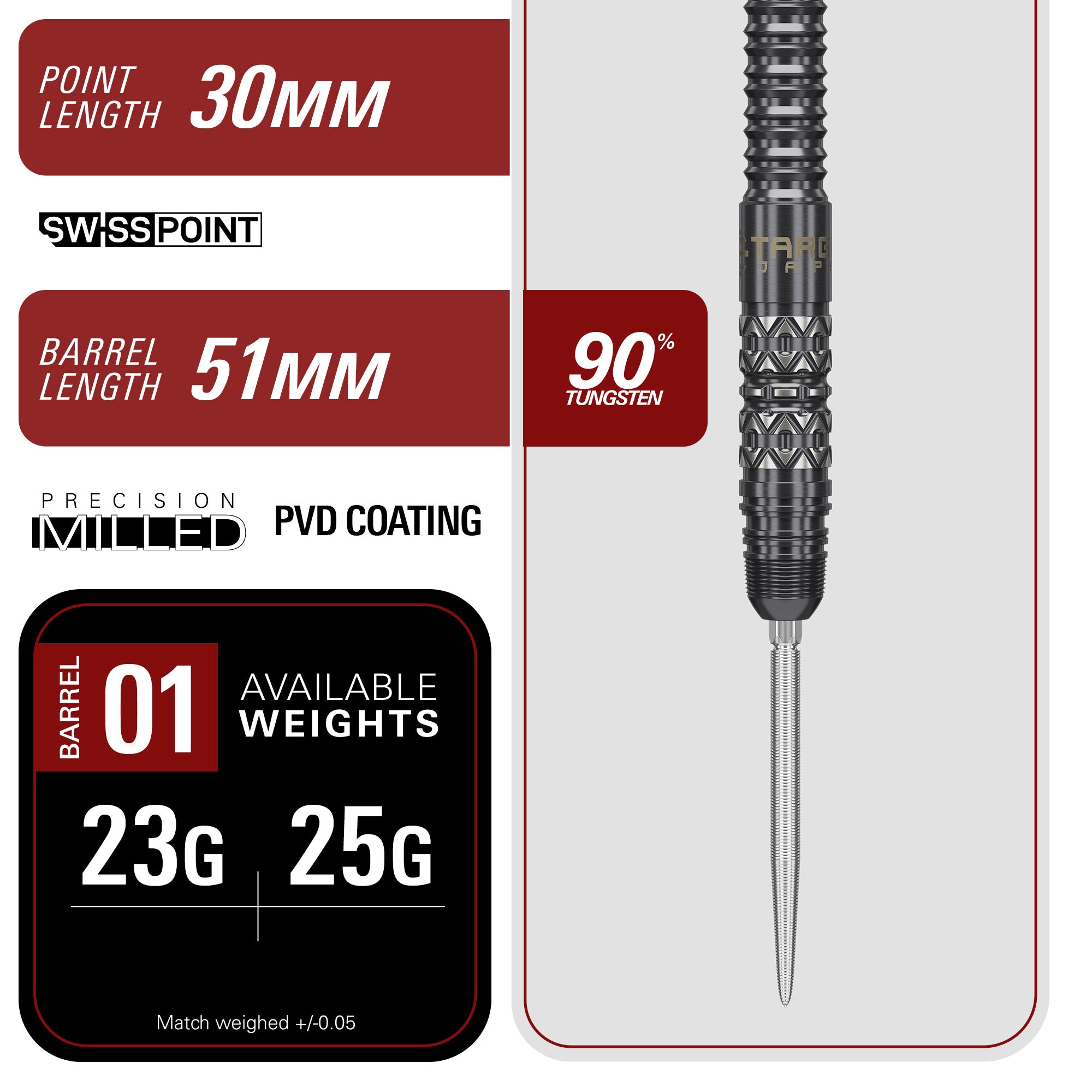 Target Japan - Black Marque Creed - 90% Tungsten Swiss Points Darts - 23g 25g