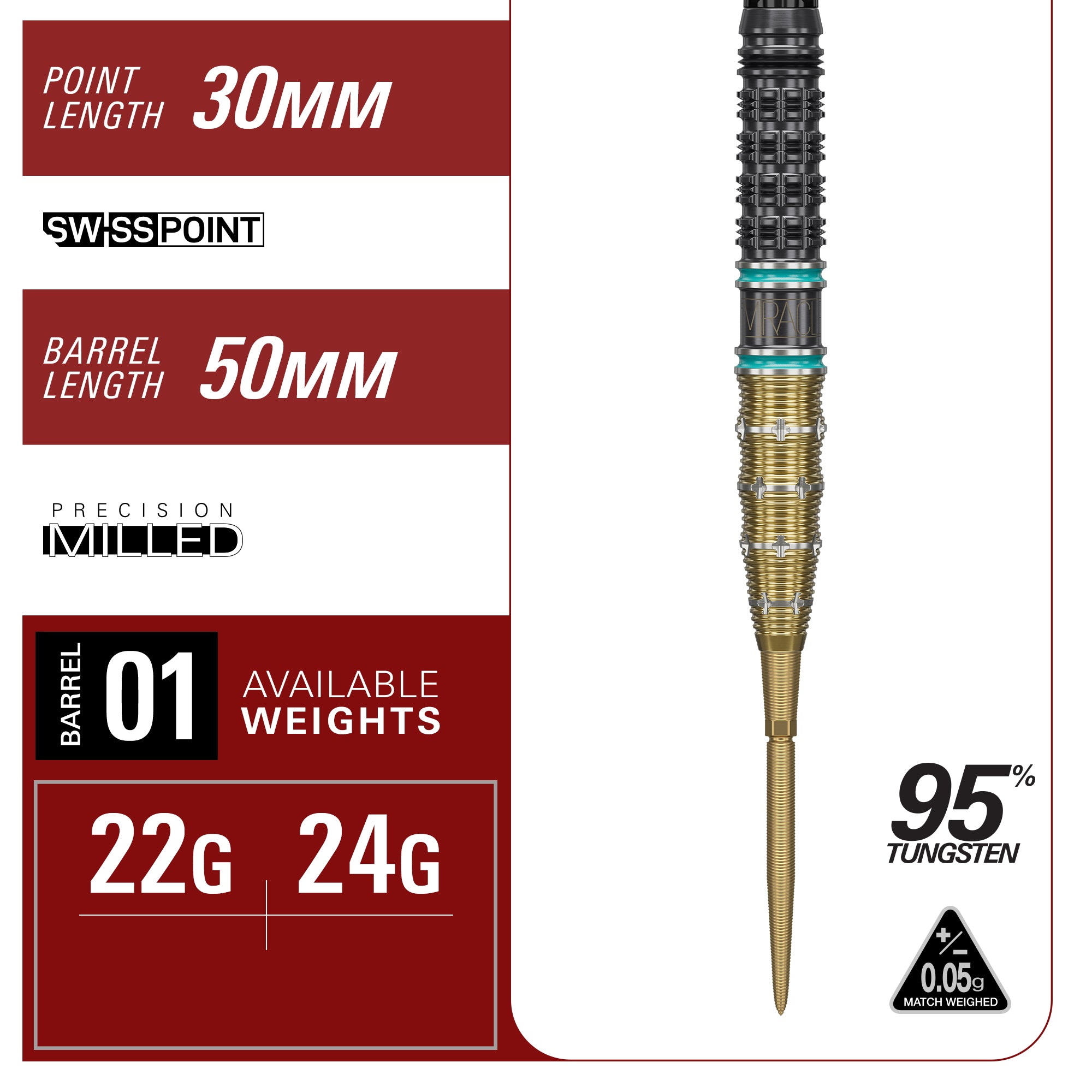 Target Japan - The Miracle Gen 7.5 - Mikuru Suzuki - 95% Tungsten Darts - Swiss Points - 22g 24g