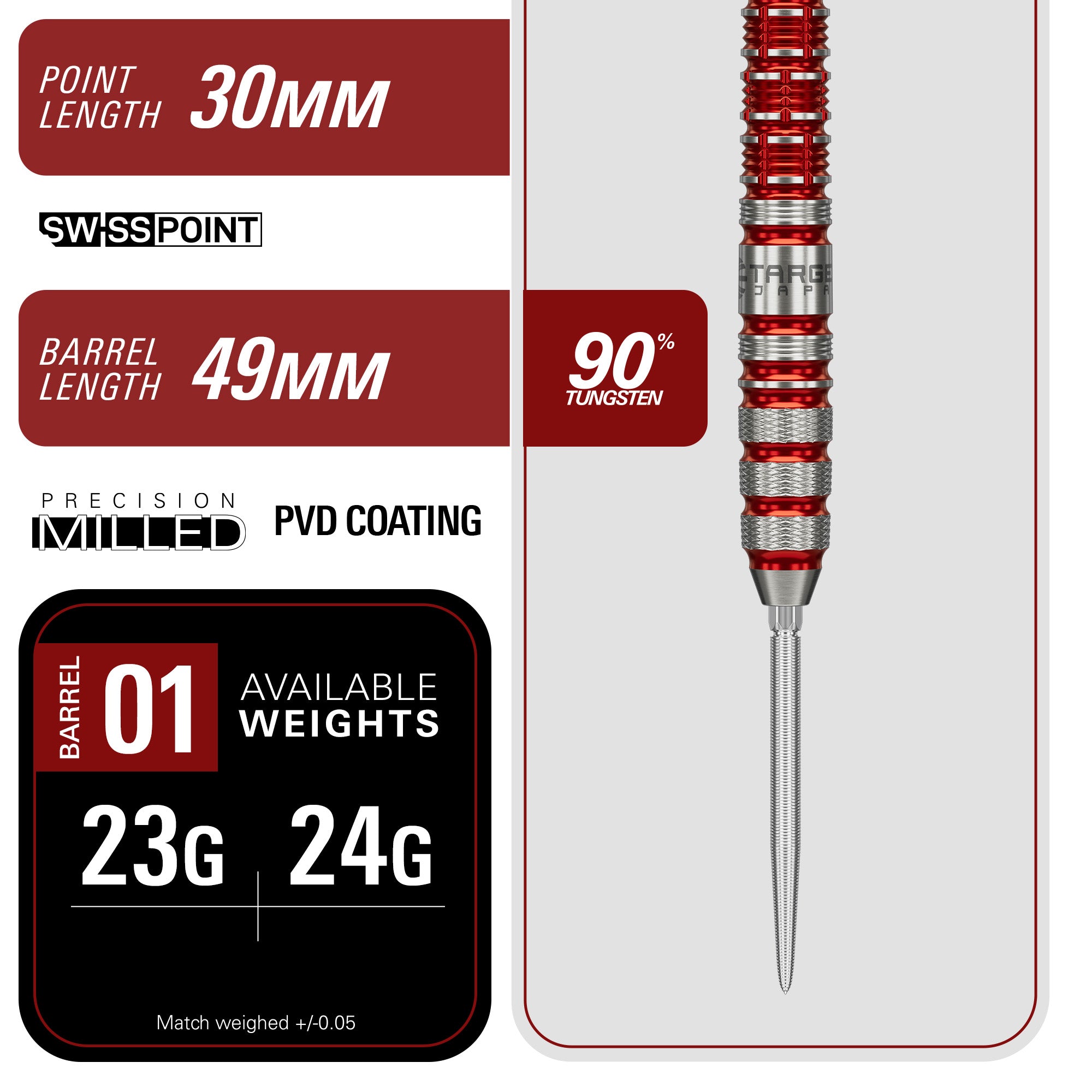 Target Japan - Black Marque Spinel - 90% Tungsten Swiss Points Darts - 23g 24g