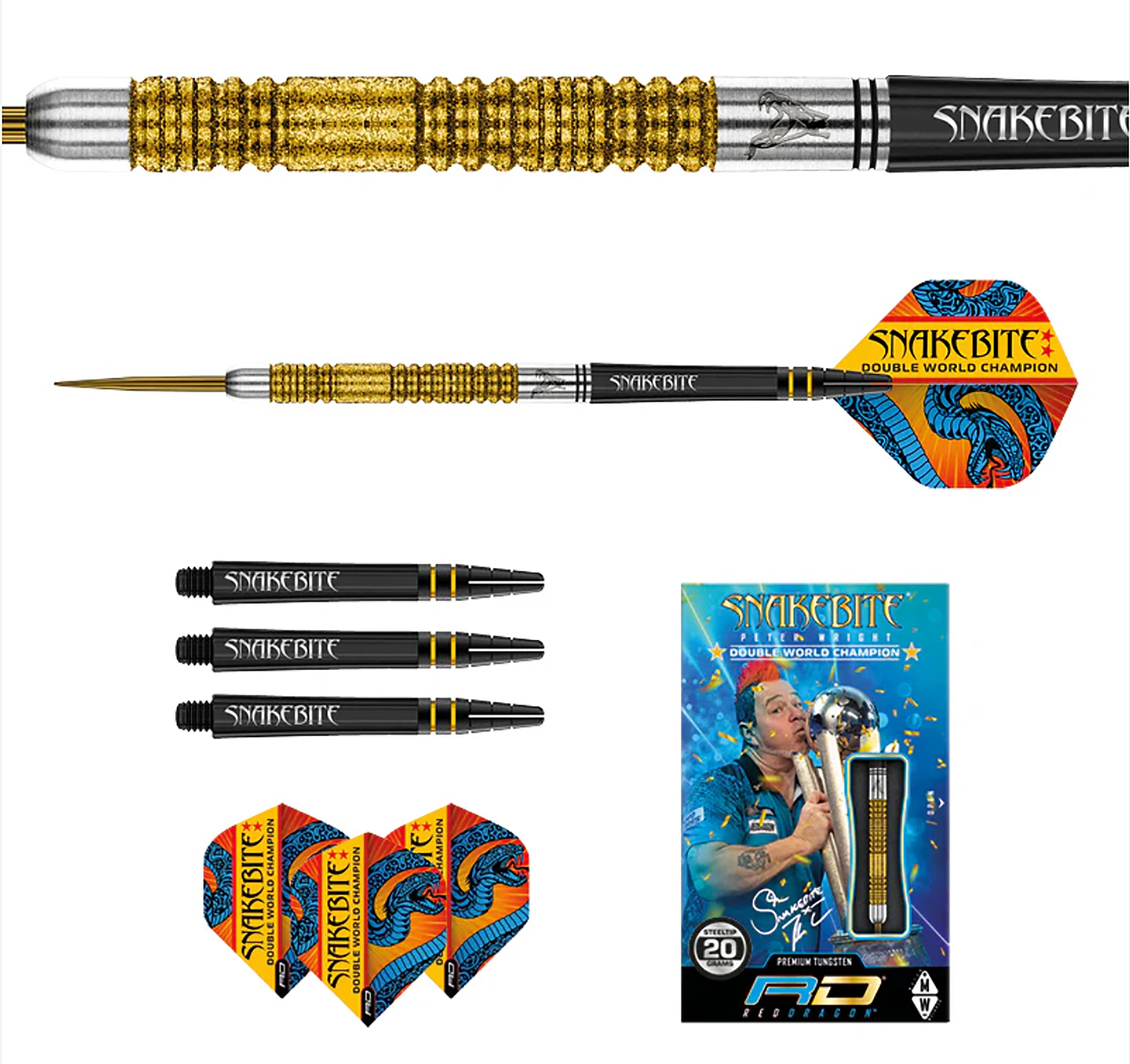 Red Dragon Peter Wright - Double World Champ SE - Gold - Snakebite - 85% Tungsten - 22g 24g