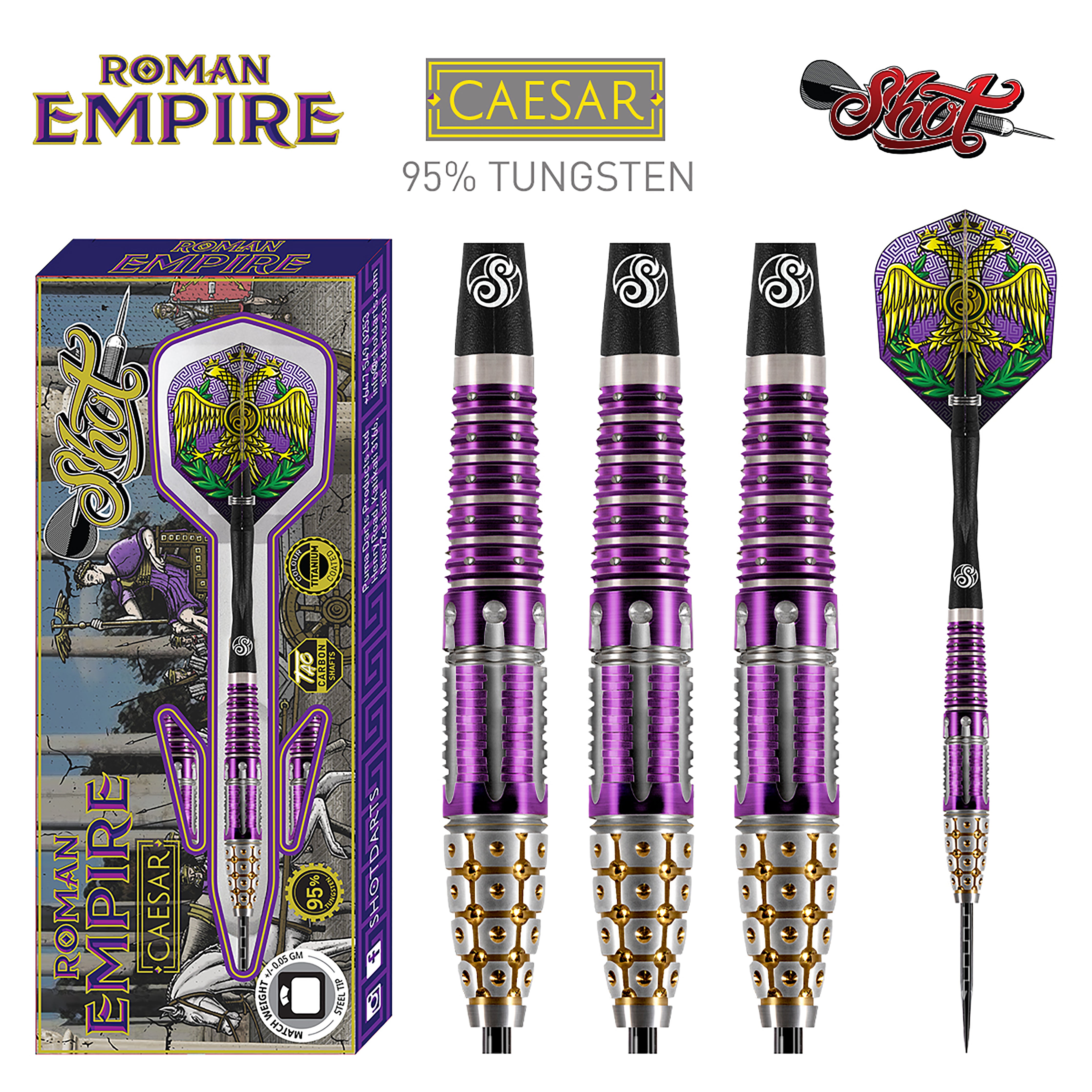 Shot Roman Empire Caesar - Steel Tip Darts - 95% Tungsten - 23g 24g 25g