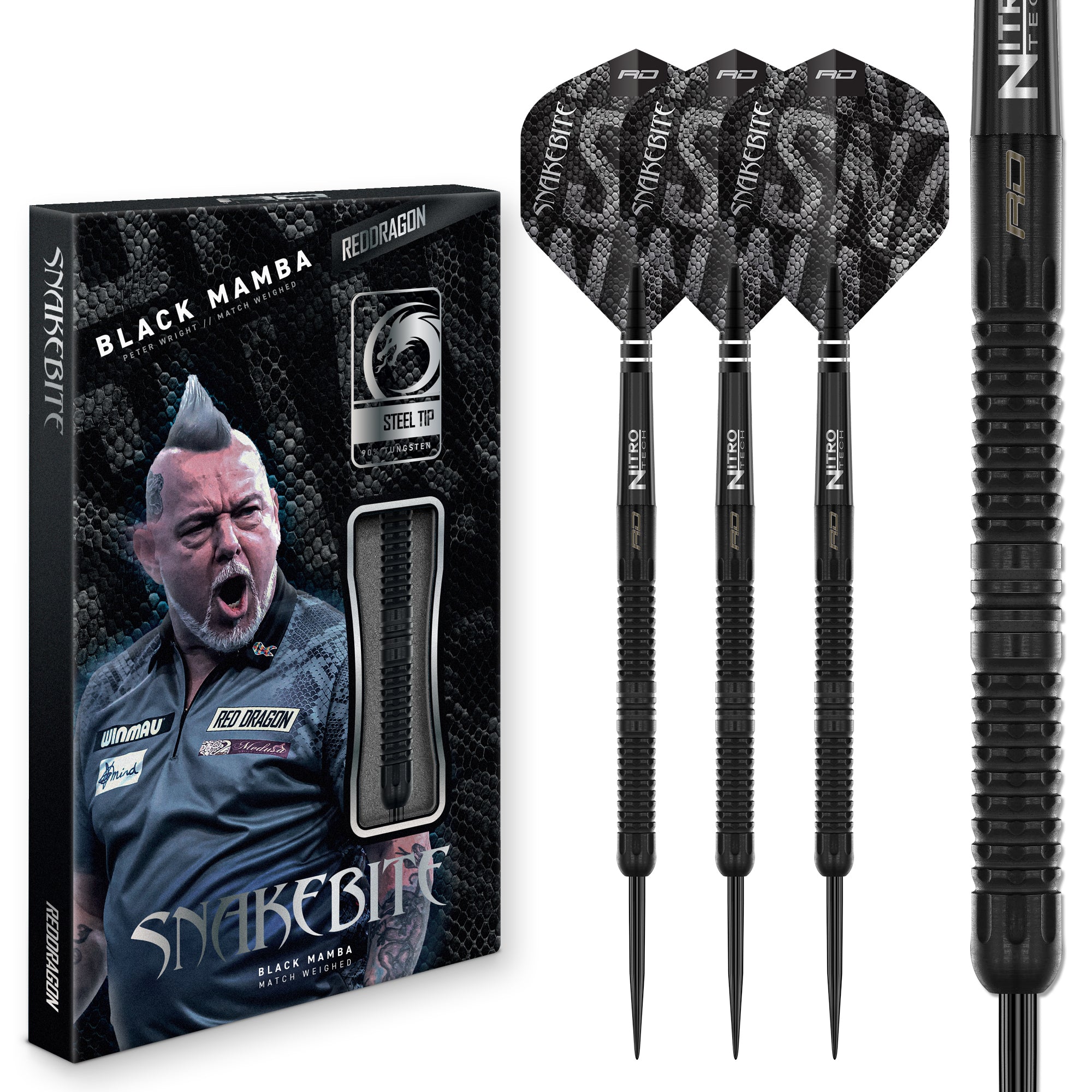 Red Dragon Peter 'Snakebite' Wright - Black Mamba - 90% Tungsten Darts - 22g 24g