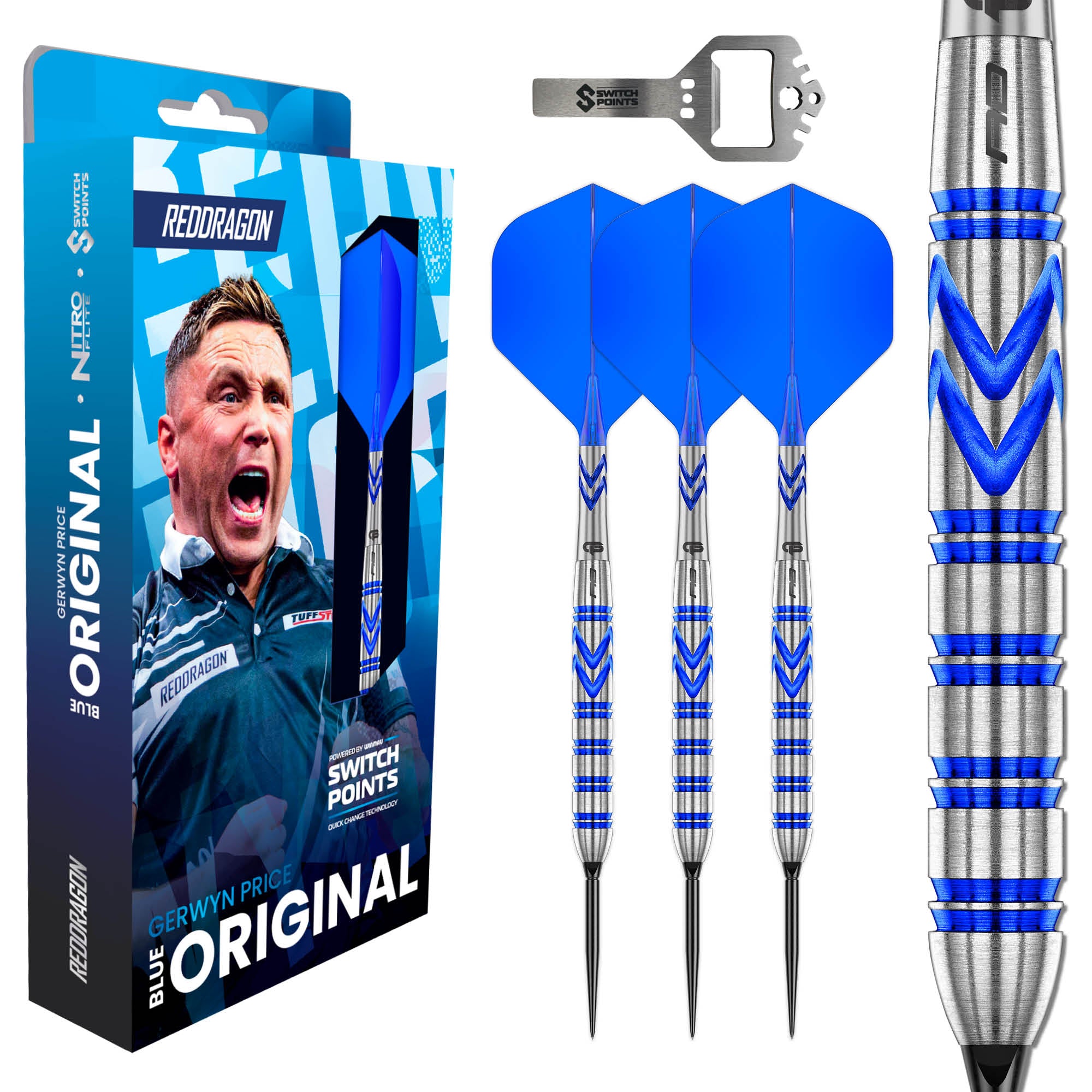 Red Dragon Gerwyn Price - Blue Original - Switch Points Darts - 90% Tungsten - 23g 24g 26g