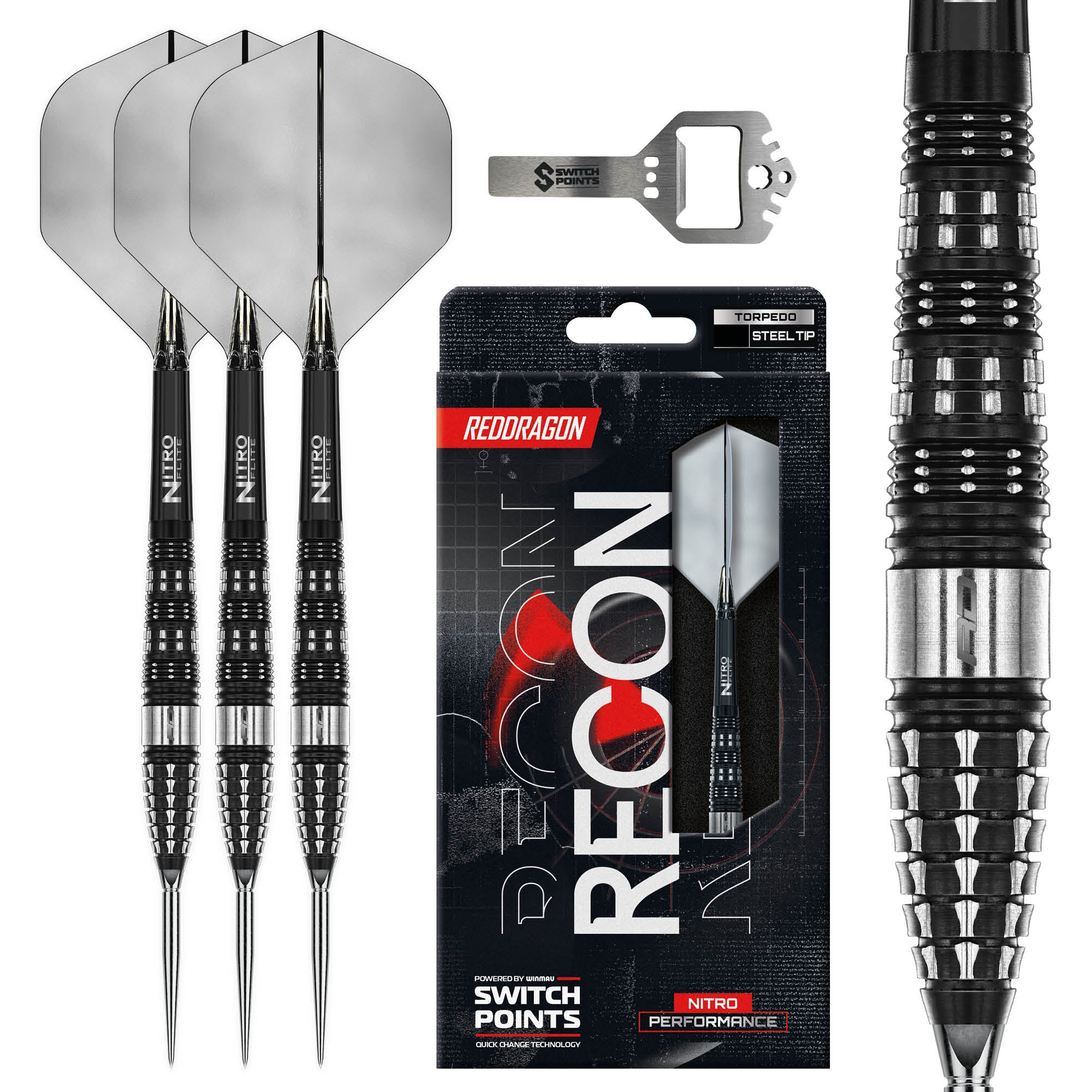 Red Dragon Recon Darts - Torpedo - Switch Points - 90% Tungsten Darts - 23g 25g