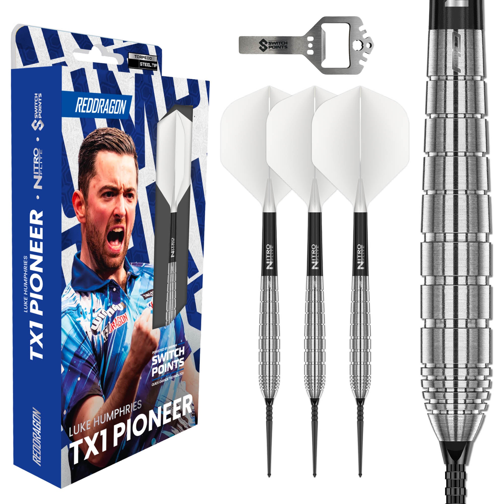 Red Dragon Luke Humphries - TX1 Pioneer - Switch Points Darts - 90% Tungsten - 22g 24g
