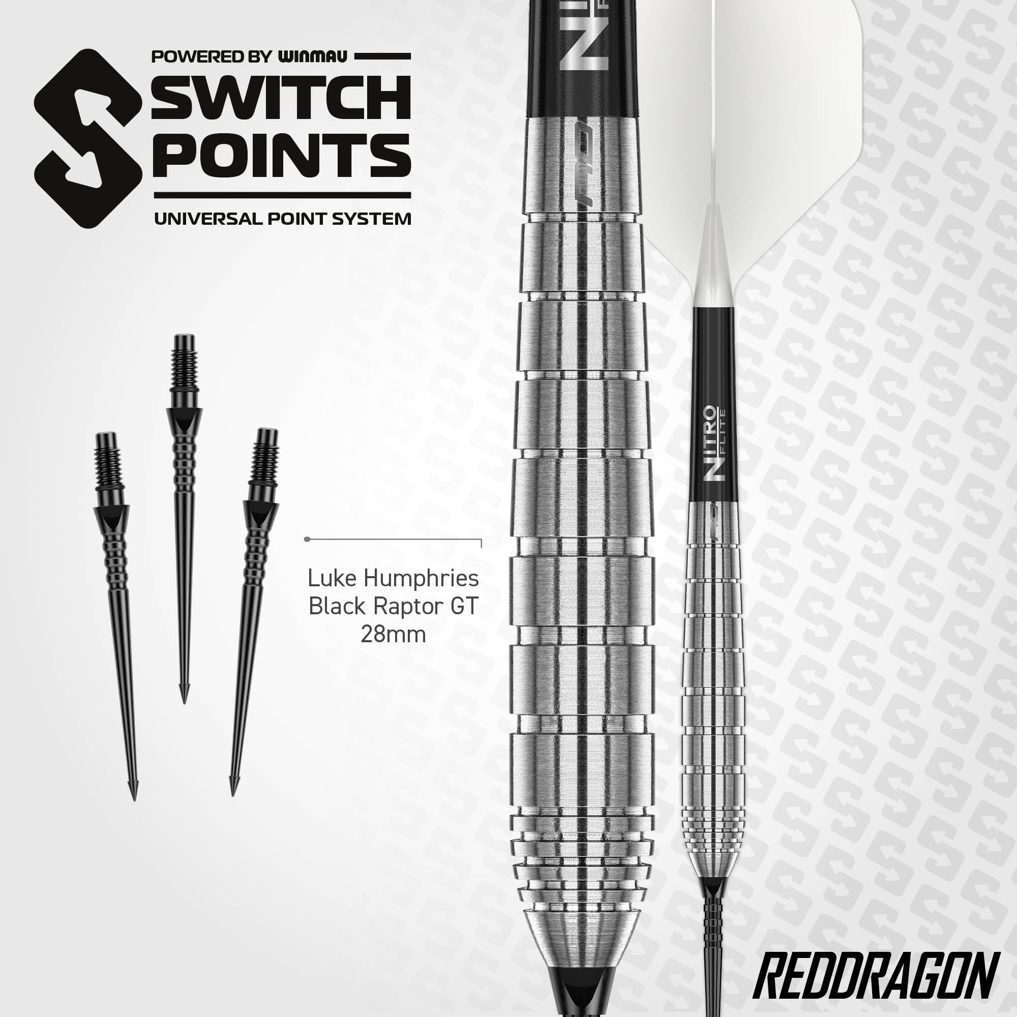 Red Dragon Luke Humphries - TX1 Pioneer - Switch Points Darts - 90% Tungsten - 22g 24g