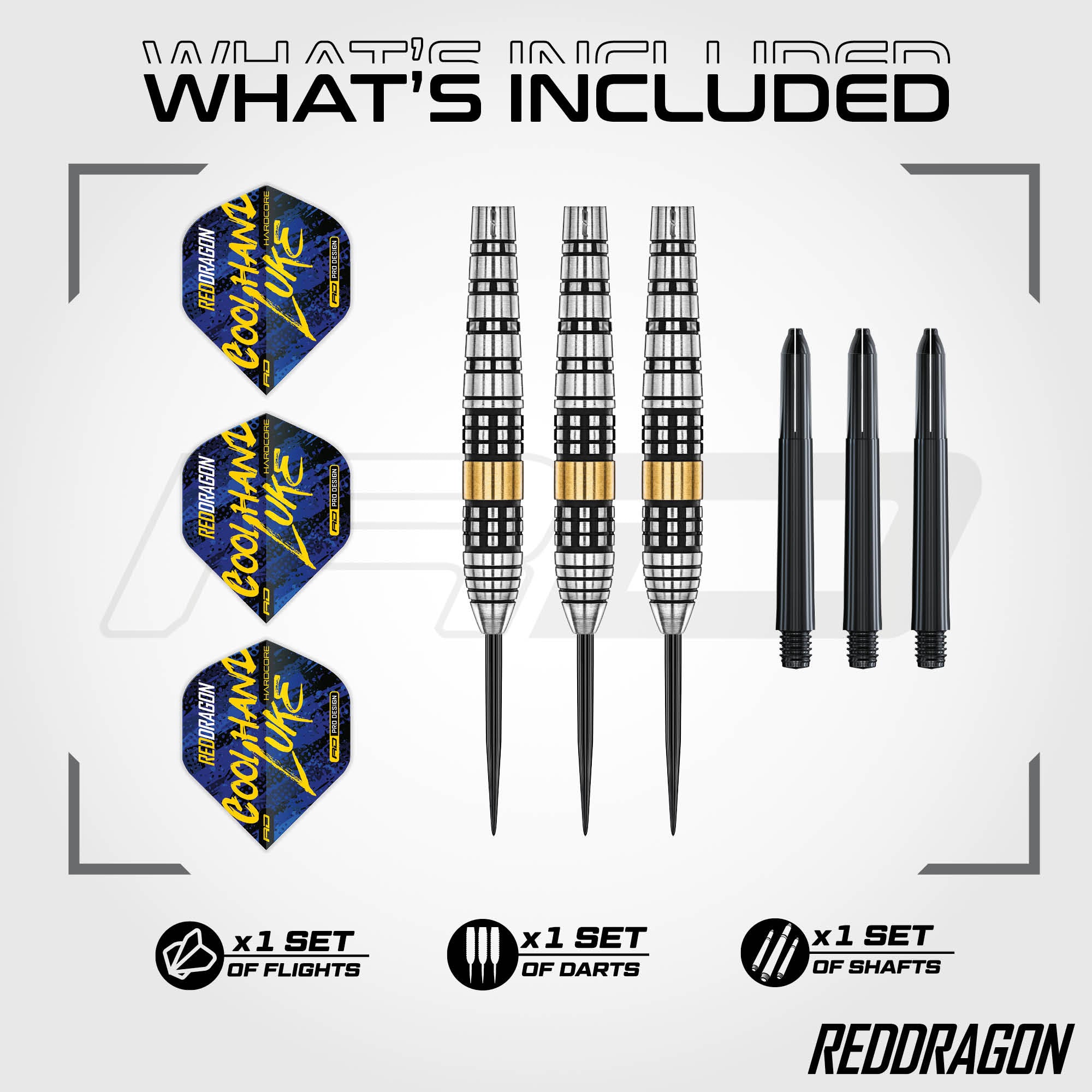 Red Dragon Luke Cool Hand Humphries Brass SE Steel Tip Darts Set - 21g