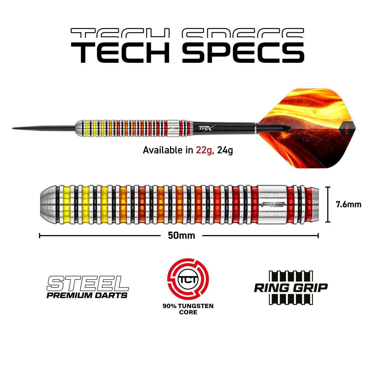 Red Dragon Furnace - 90% Tungsten Core Steel Tip Darts - 22g 24g