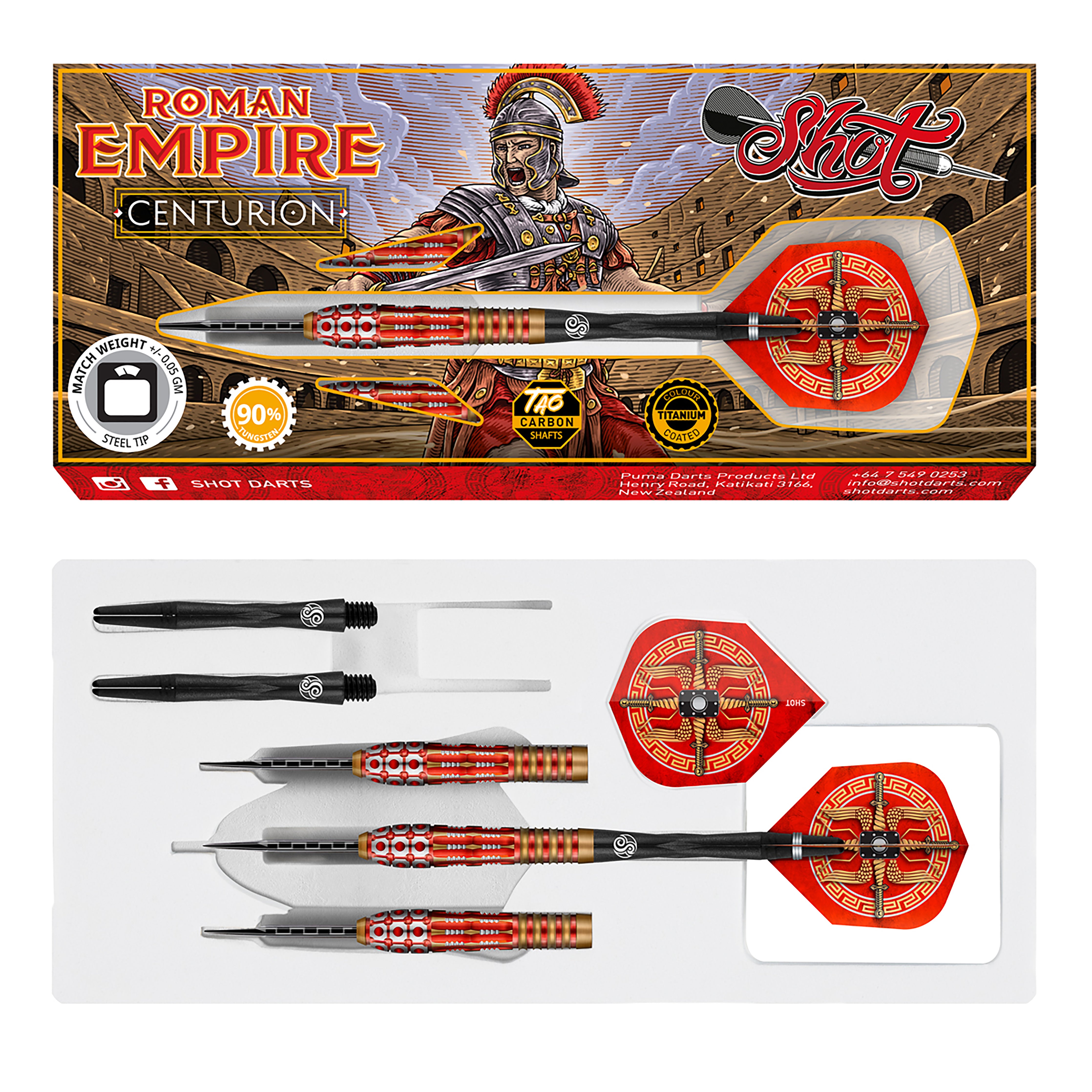 Shot Roman Empire Centurion - Steel Tip Darts - 90% Tungsten - 22g - 25g