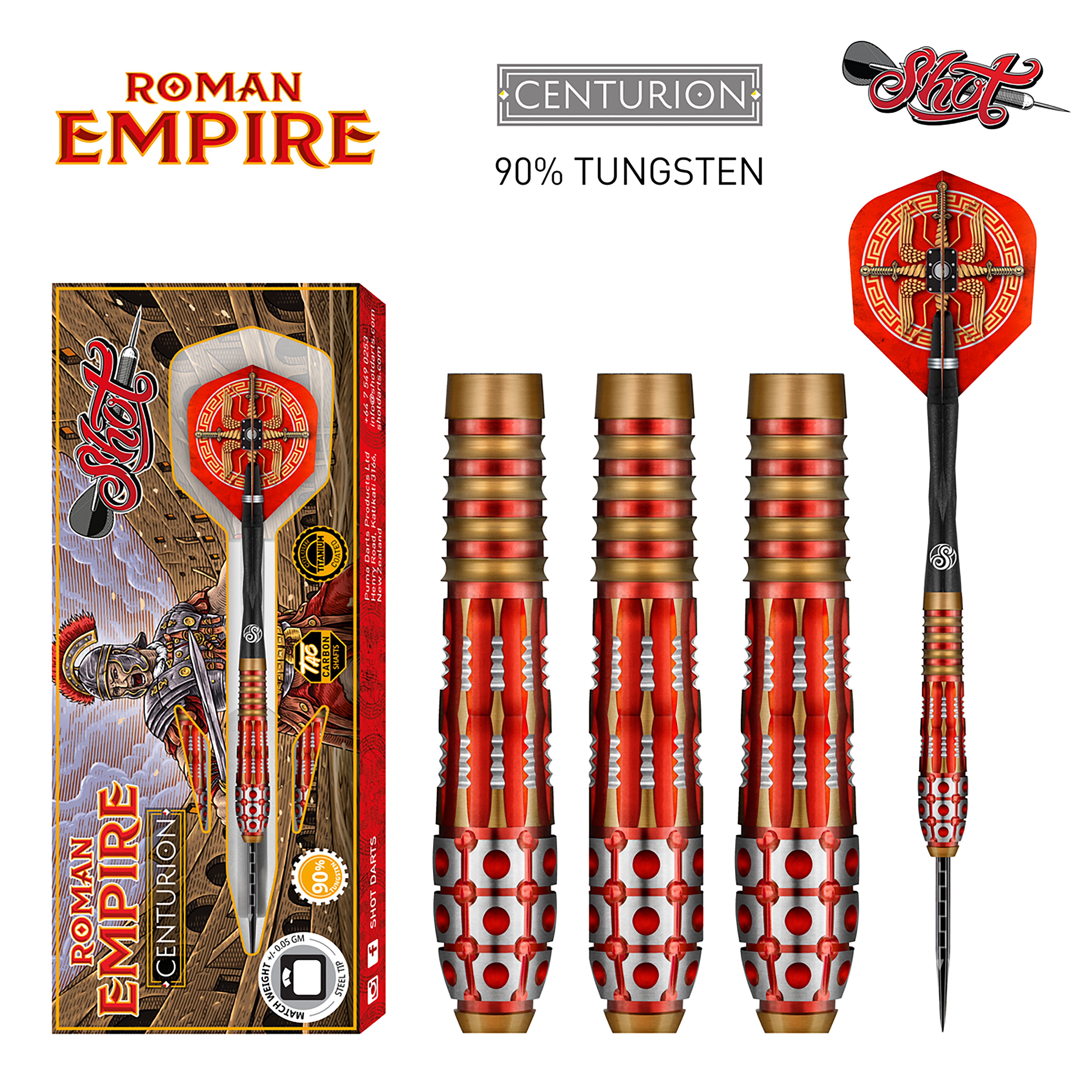 Shot Roman Empire Centurion - Steel Tip Darts - 90% Tungsten - 22g - 25g
