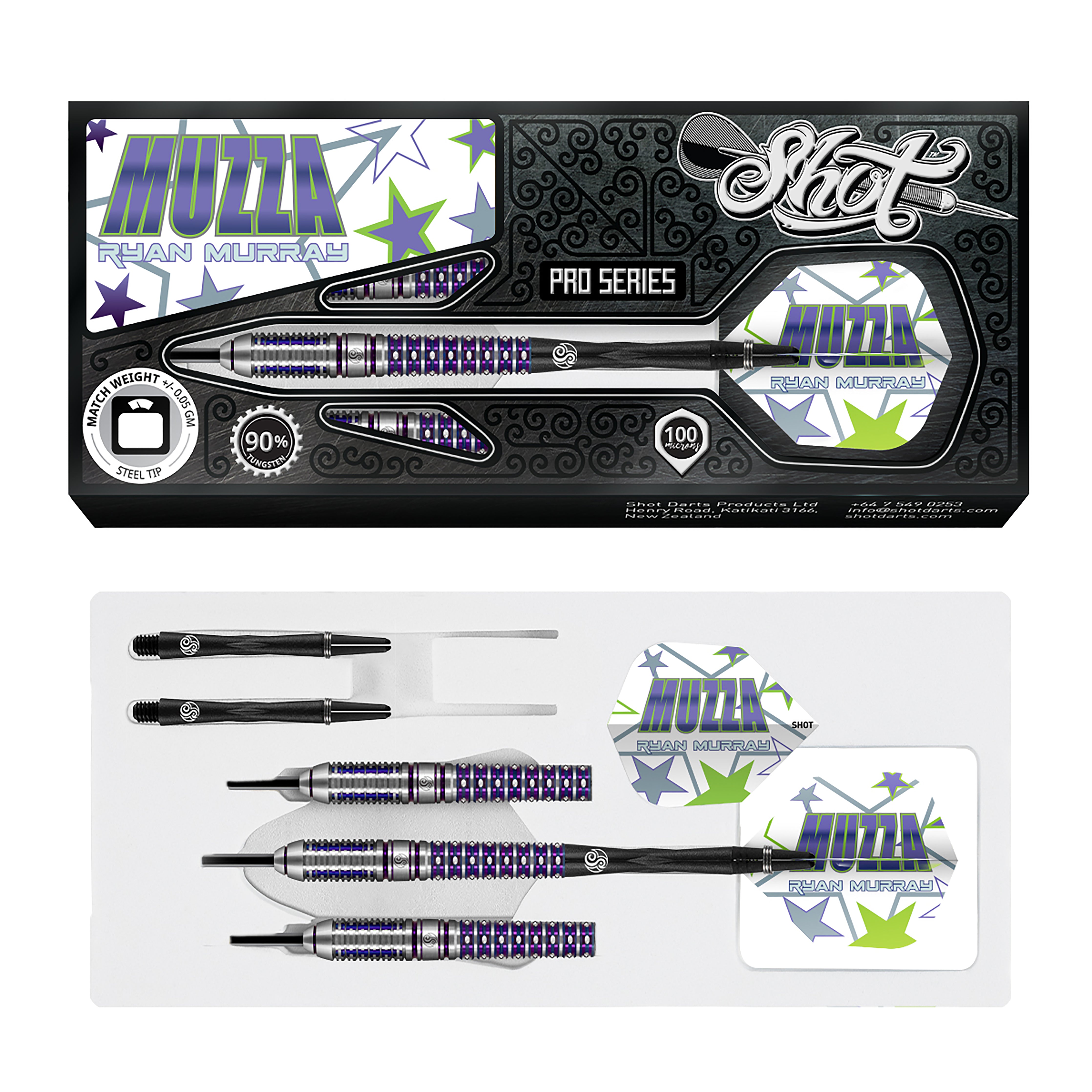 Shot Pro Series - Ryan Murray - Muzza - Steel Tip Darts - 90% Tungsten - 28g