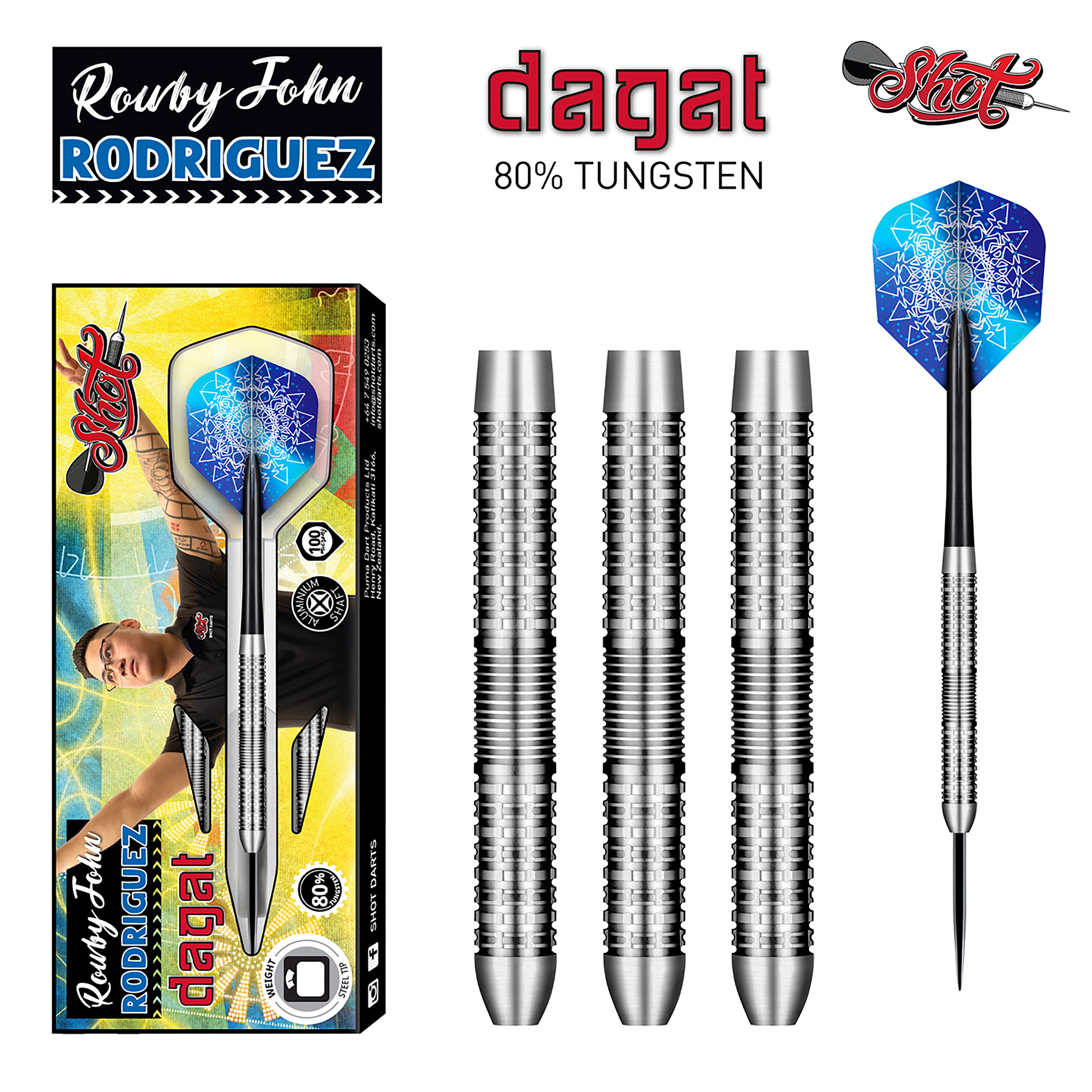 Shot Rowby-John Rodriguez - Dagat - Steel Tip Darts - 80% Tungsten - 21g 23g 25g