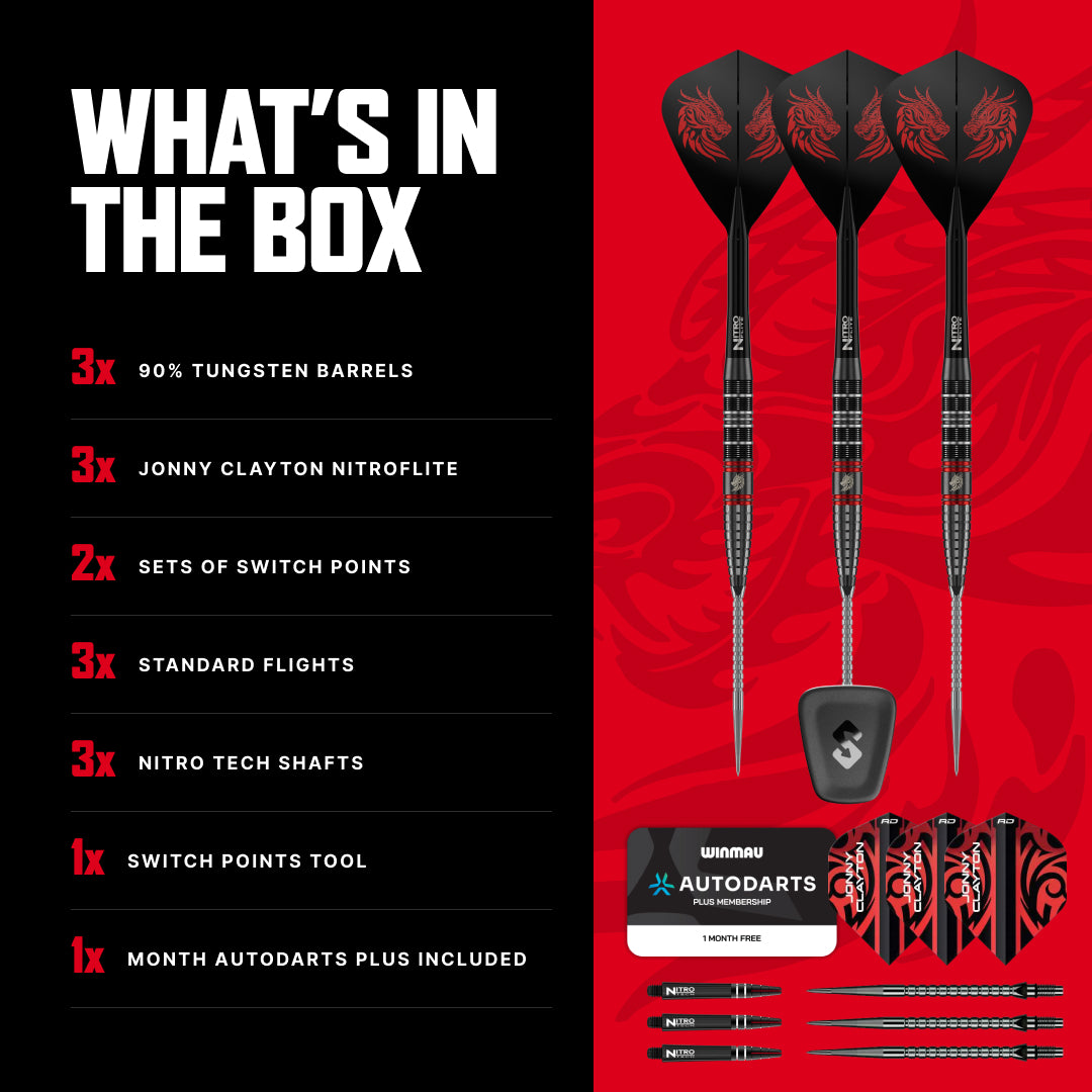 Red Dragon Jonny Clayton RD-ULTRA 90% Tungsten Switch Point Darts - 22g