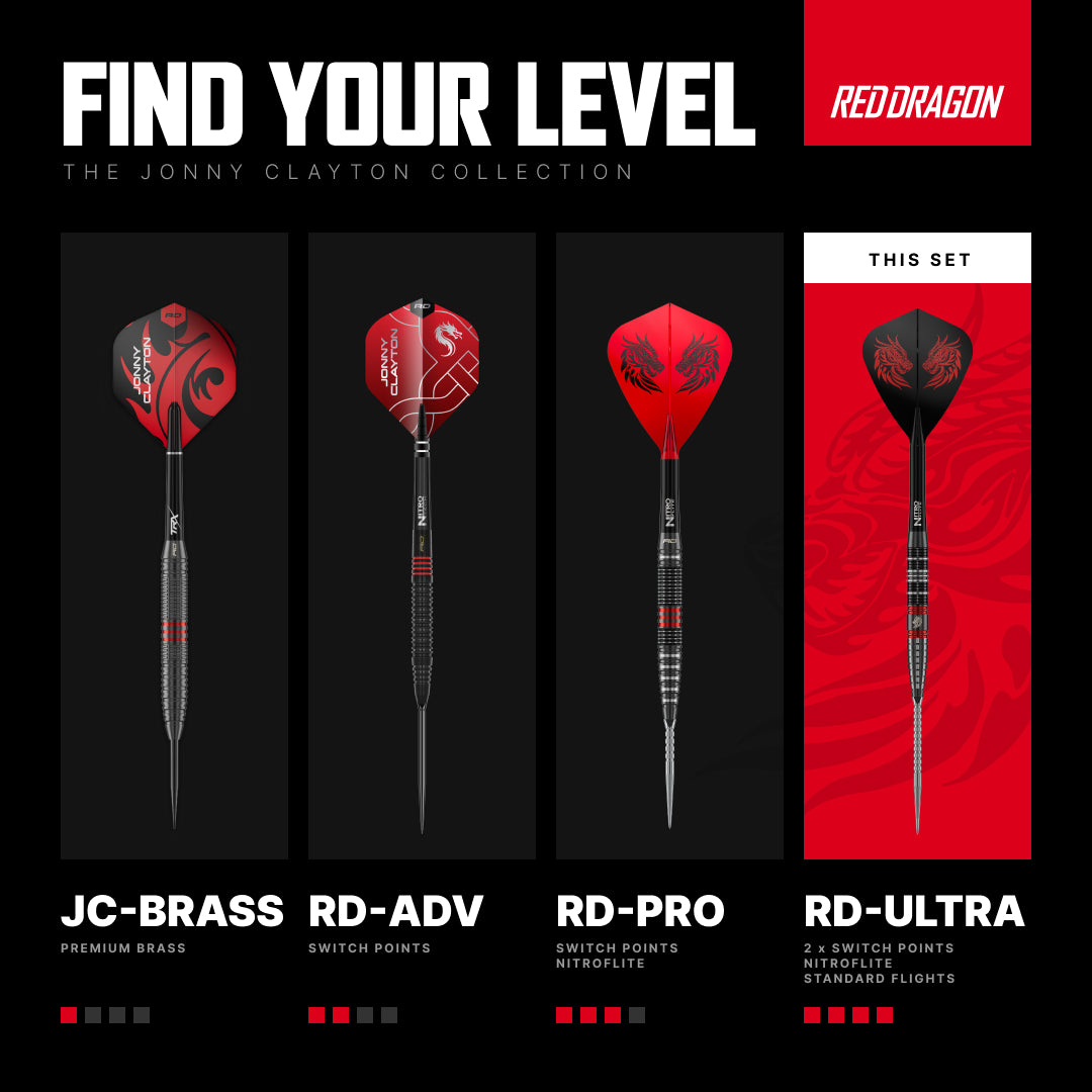 Red Dragon Jonny Clayton RD-ULTRA 90% Tungsten Switch Point Darts - 22g
