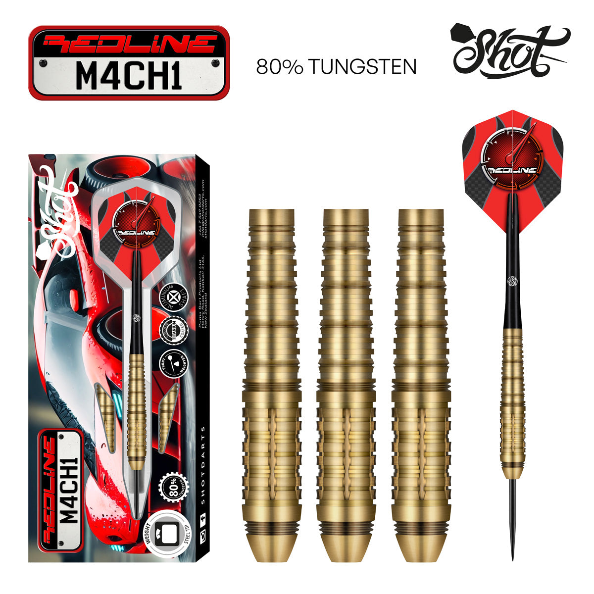 Shot Redline M4CH1 Steel Tip Darts Set - 80% Tungsten - 23g 24g 26g