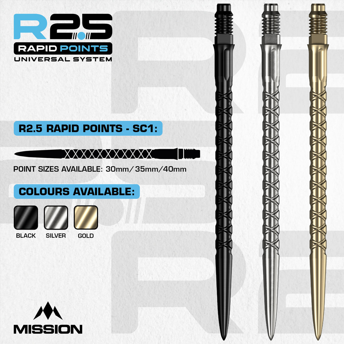 Mission R2.5 Rapid Dart Points - SC1 - Black - 30mm 35mm 40mm