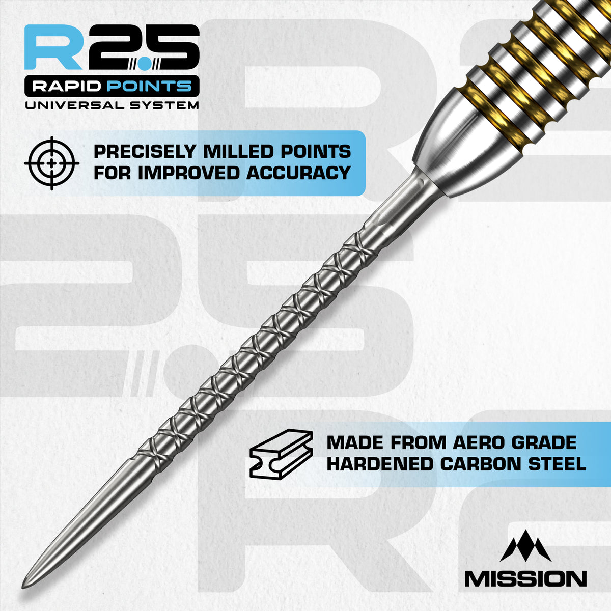 Mission R2.5 Rapid Dart Points - SC1 - Silver - 30mm 35mm 40mm