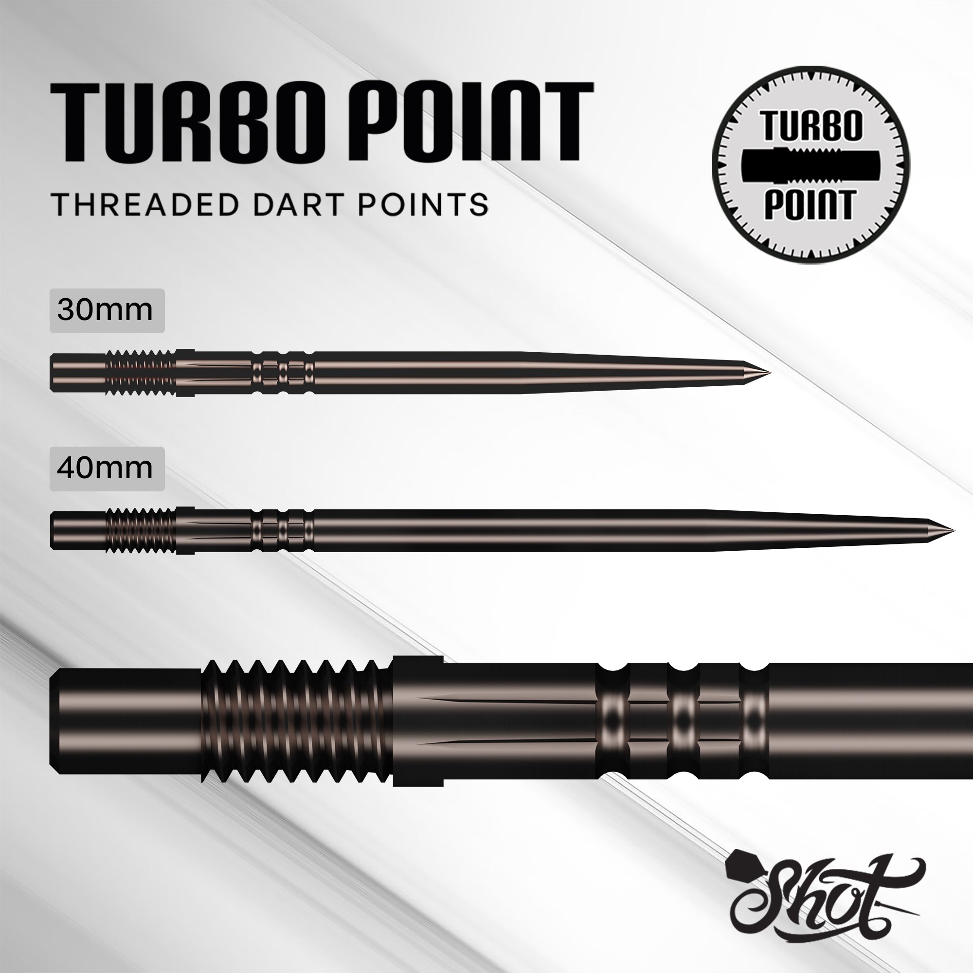 Shot Turbo Steel Tip Screw In Dart Points - Black - 30mm 40mm