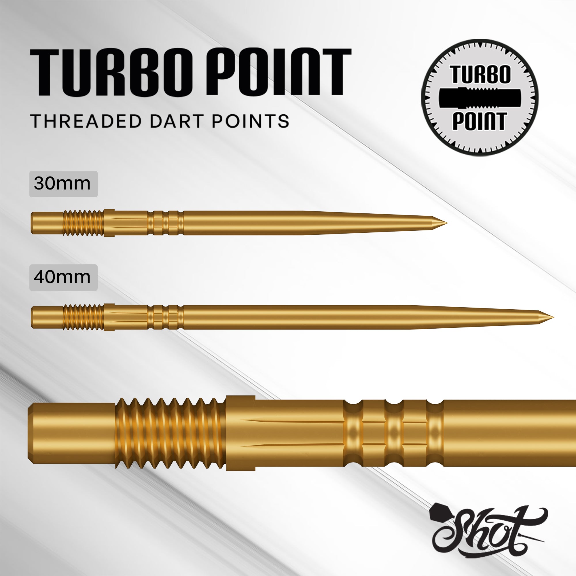 Shot Turbo Steel Tip Screw In Dart Points - Gold - 30mm 40mm