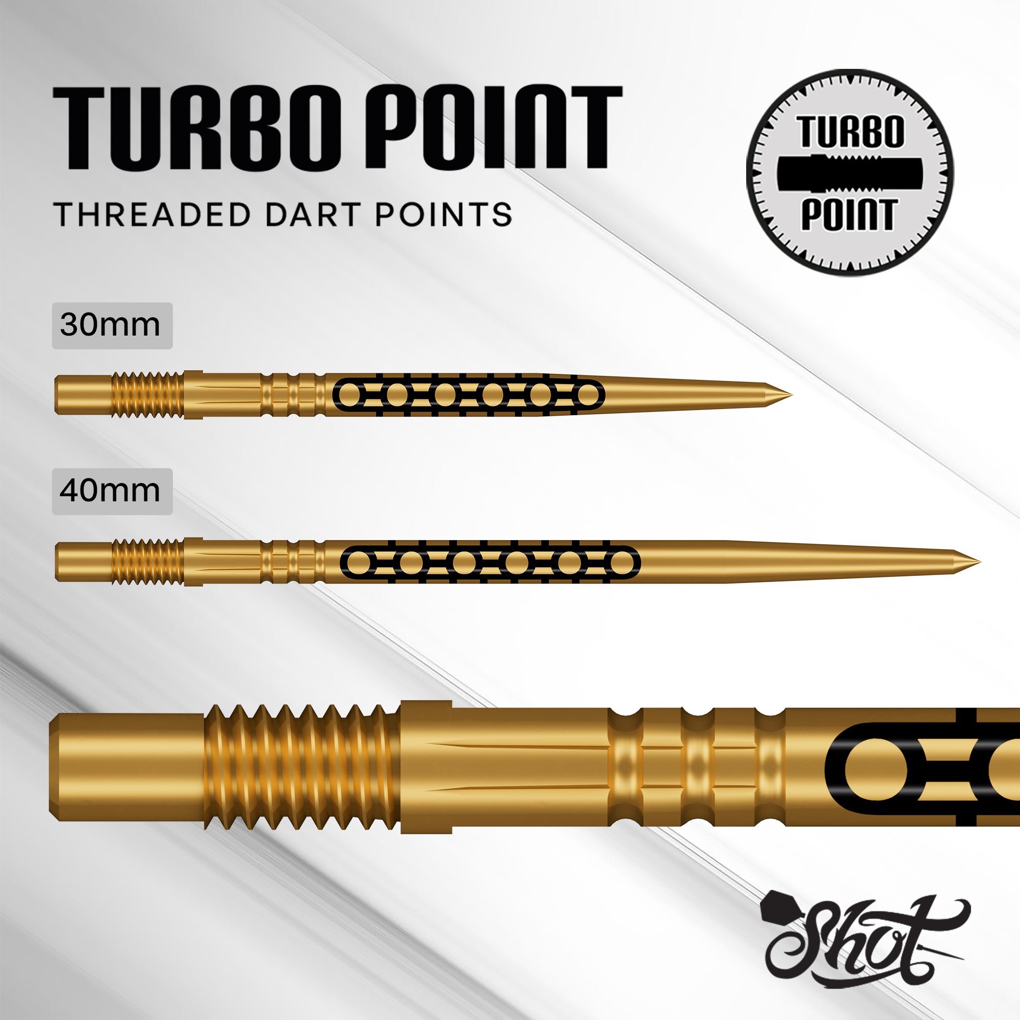 Shot Goth Turbo Steel Tip Screw In Dart Points - Gold - 30mm 40mm