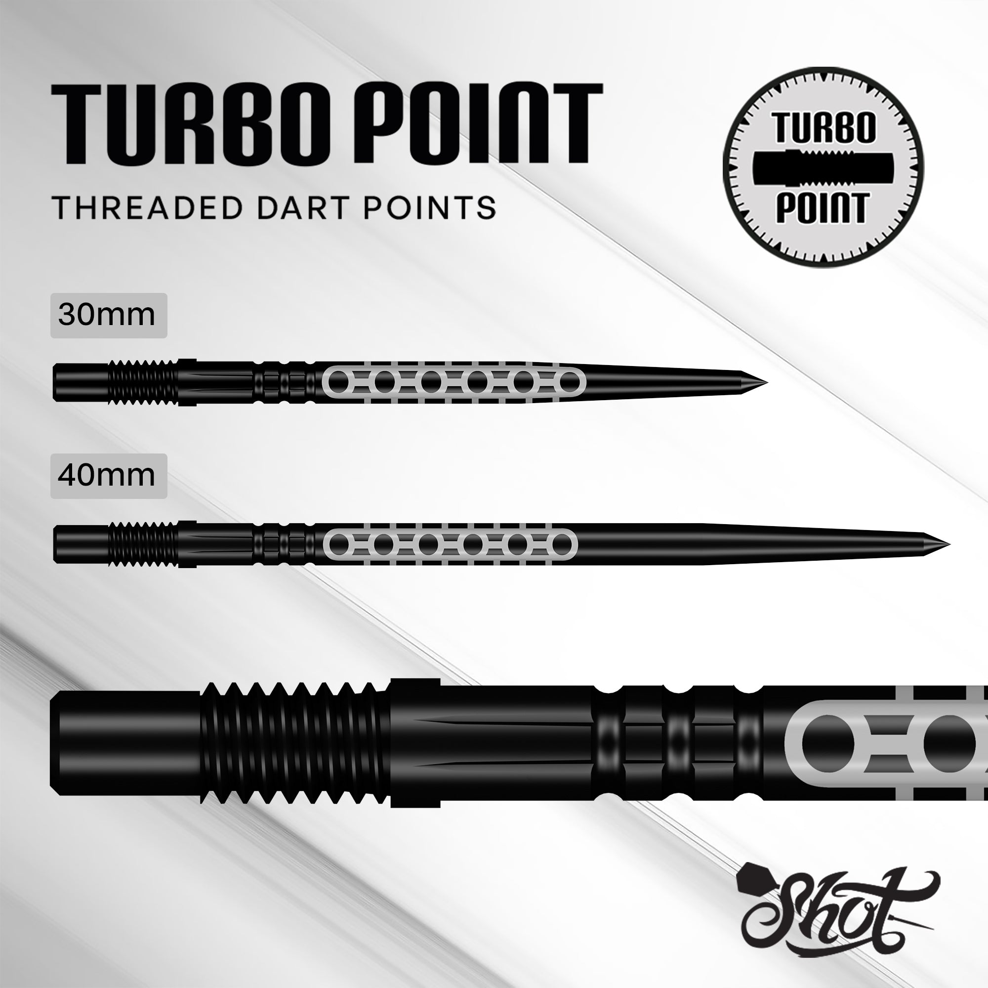 Shot Goth Turbo Steel Tip Screw In Dart Points - Black - 30mm 40mm