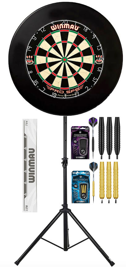 Bully Darts Home Darts Kit - Dartboard Stand - Winmau Pro-SFB Dartboard - Surround - 2 x Darts Set - Throw Line
