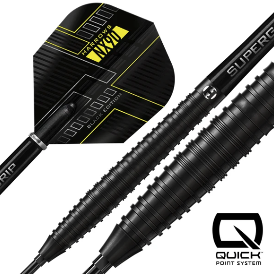 Harrows NX90 Black Edition - 90% Tungsten - Quick Point Darts - 21g - 26g