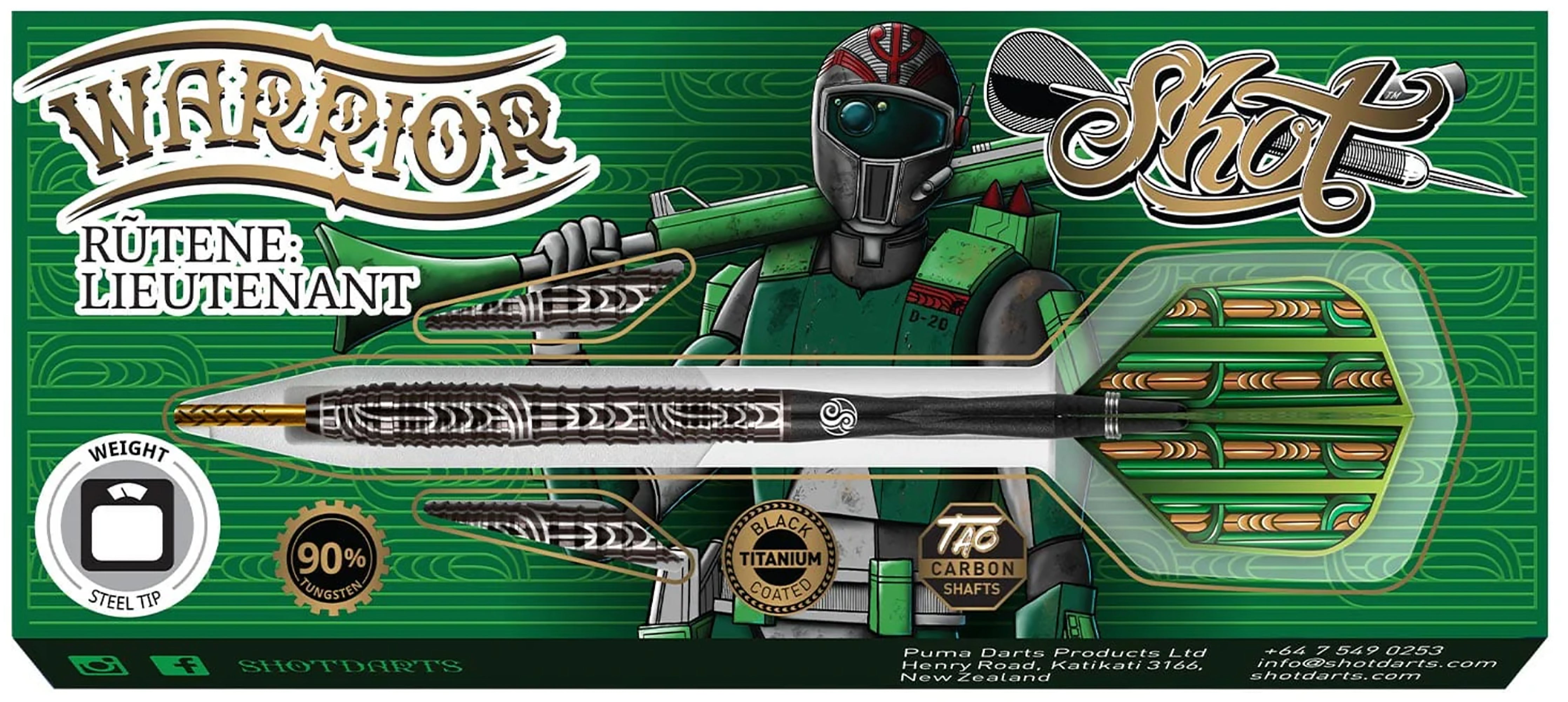 Shot Warrior Rutene Steel Tip Dart Set - 90% Tungsten Darts - 23g 24g