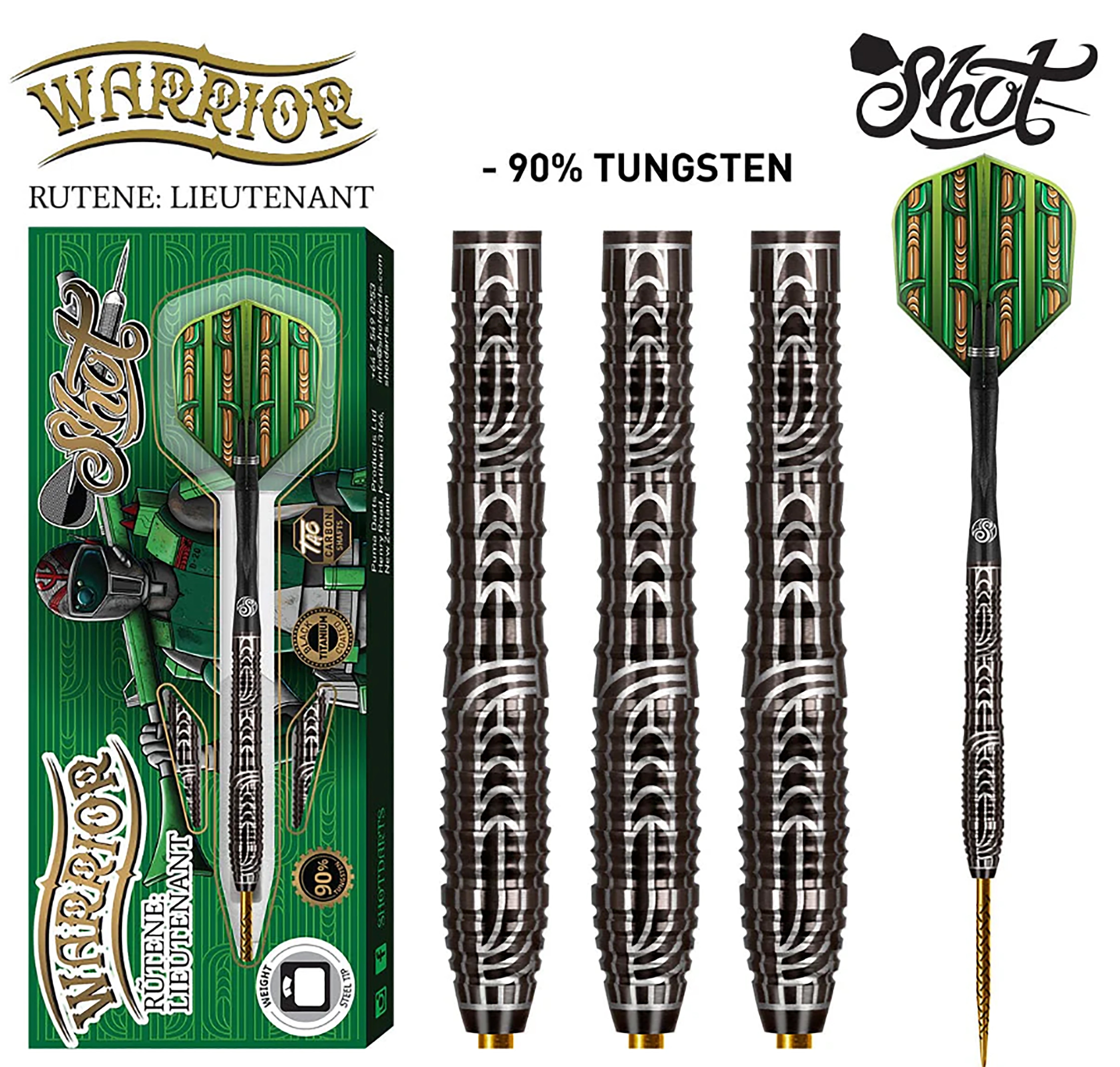 Shot Warrior Rutene Steel Tip Dart Set - 90% Tungsten Darts - 23g 24g