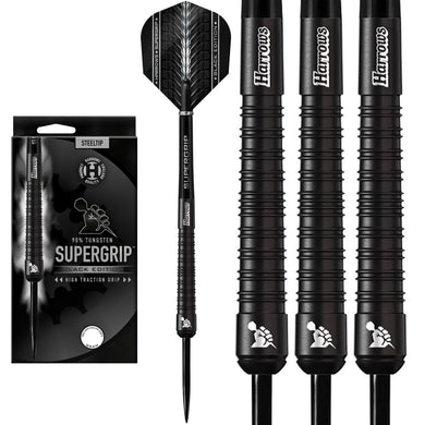 Harrows Supergrip Black Edition Steel Tip Darts - 90% Tungsten - 21g to 30g