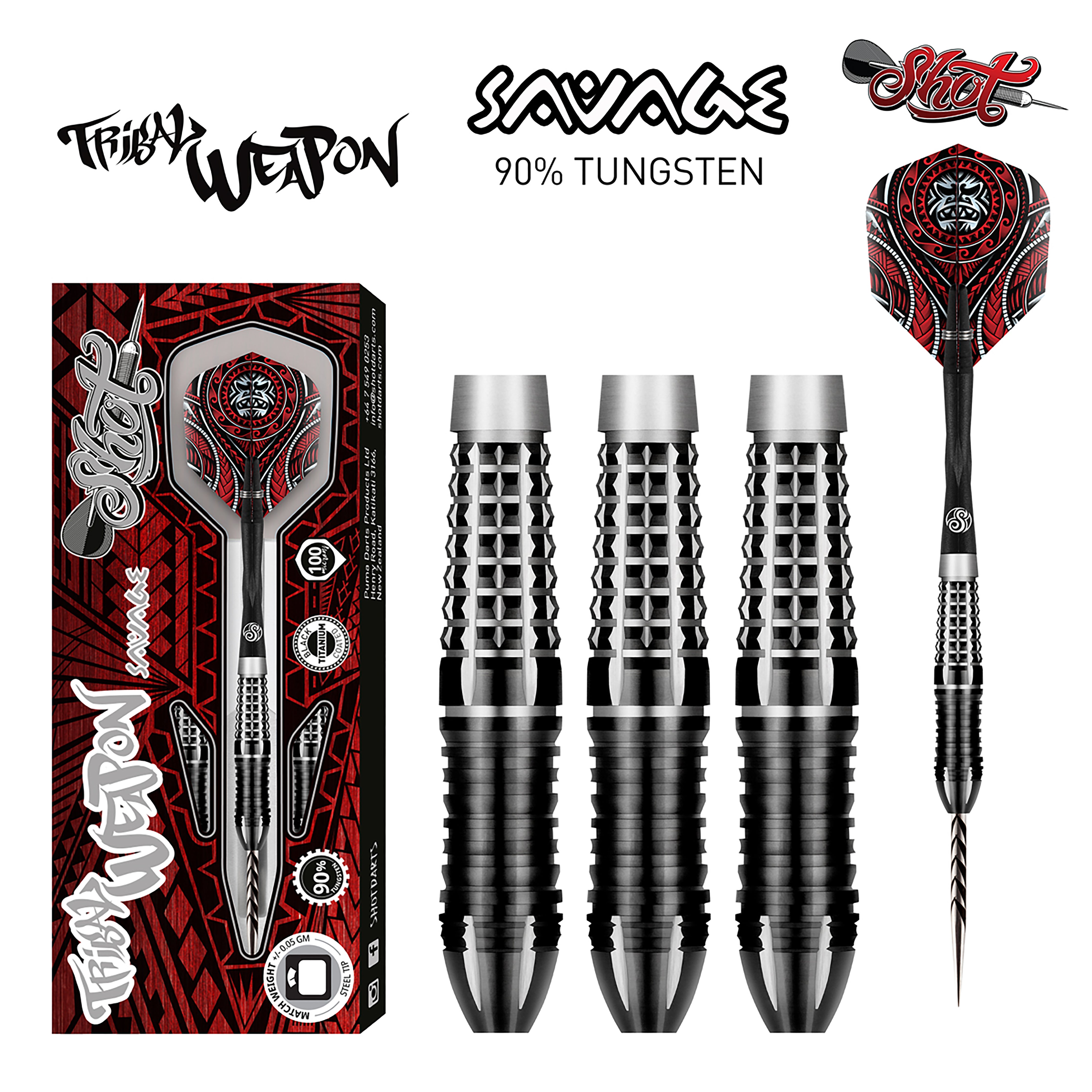 Shot Tribal Weapon Savage - Steel Tip Darts - 90% Tungsten - 22g - 26g