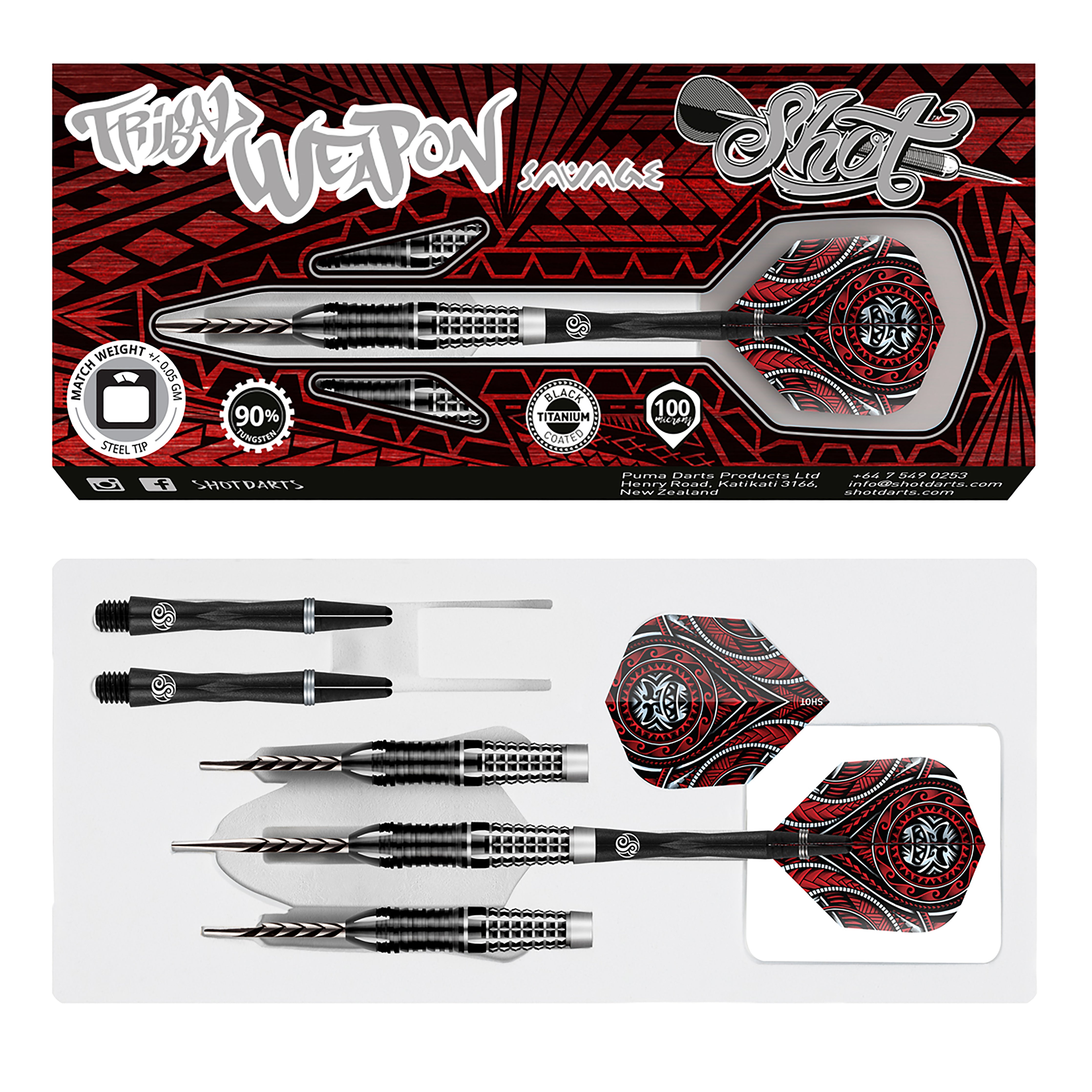 Shot Tribal Weapon Savage - Steel Tip Darts - 90% Tungsten - 22g - 26g