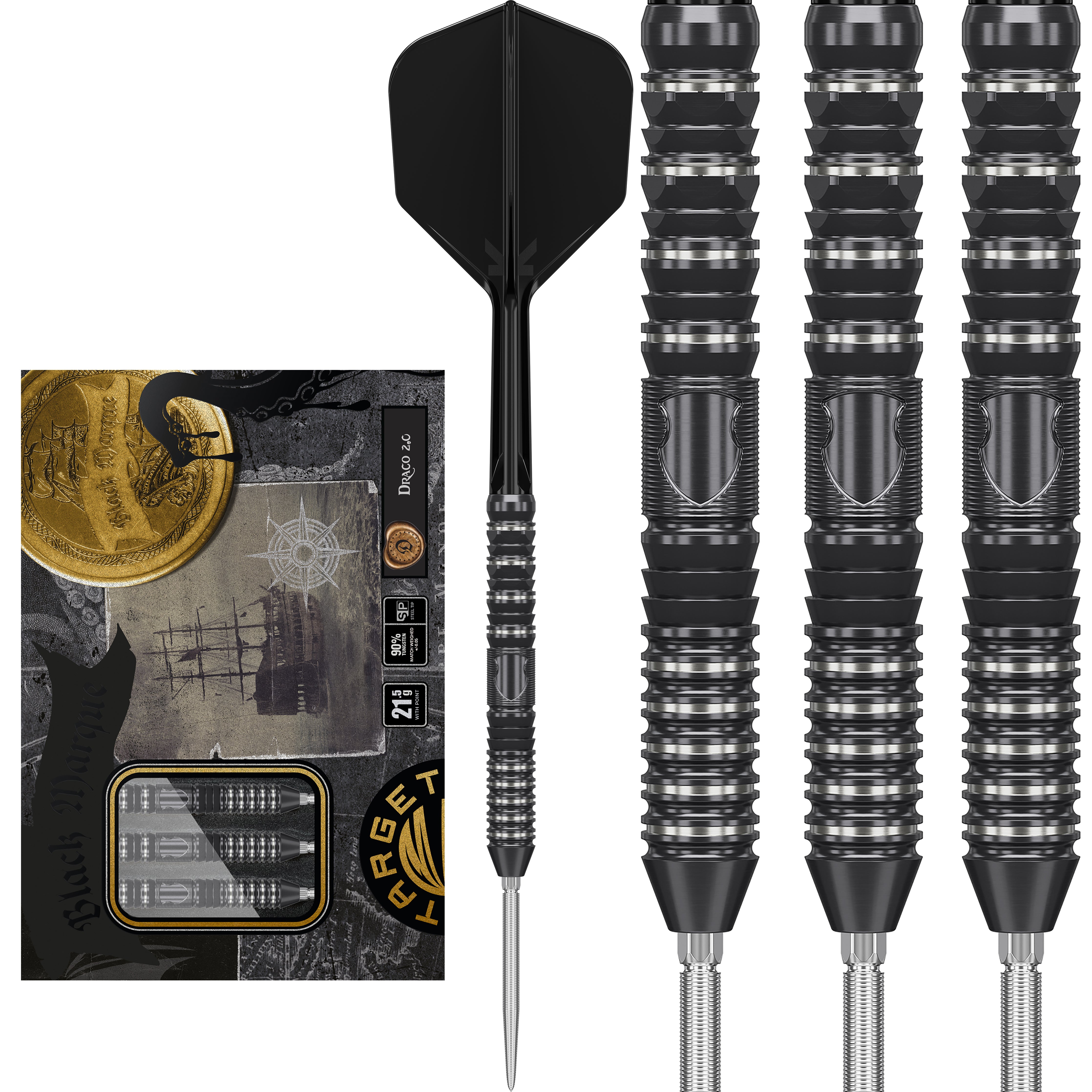 Target Japan Black Marque SP Steel Tip Darts Series - 90% Tungsten -  Gen 2 Draco 2.0 - 21.5g 23g