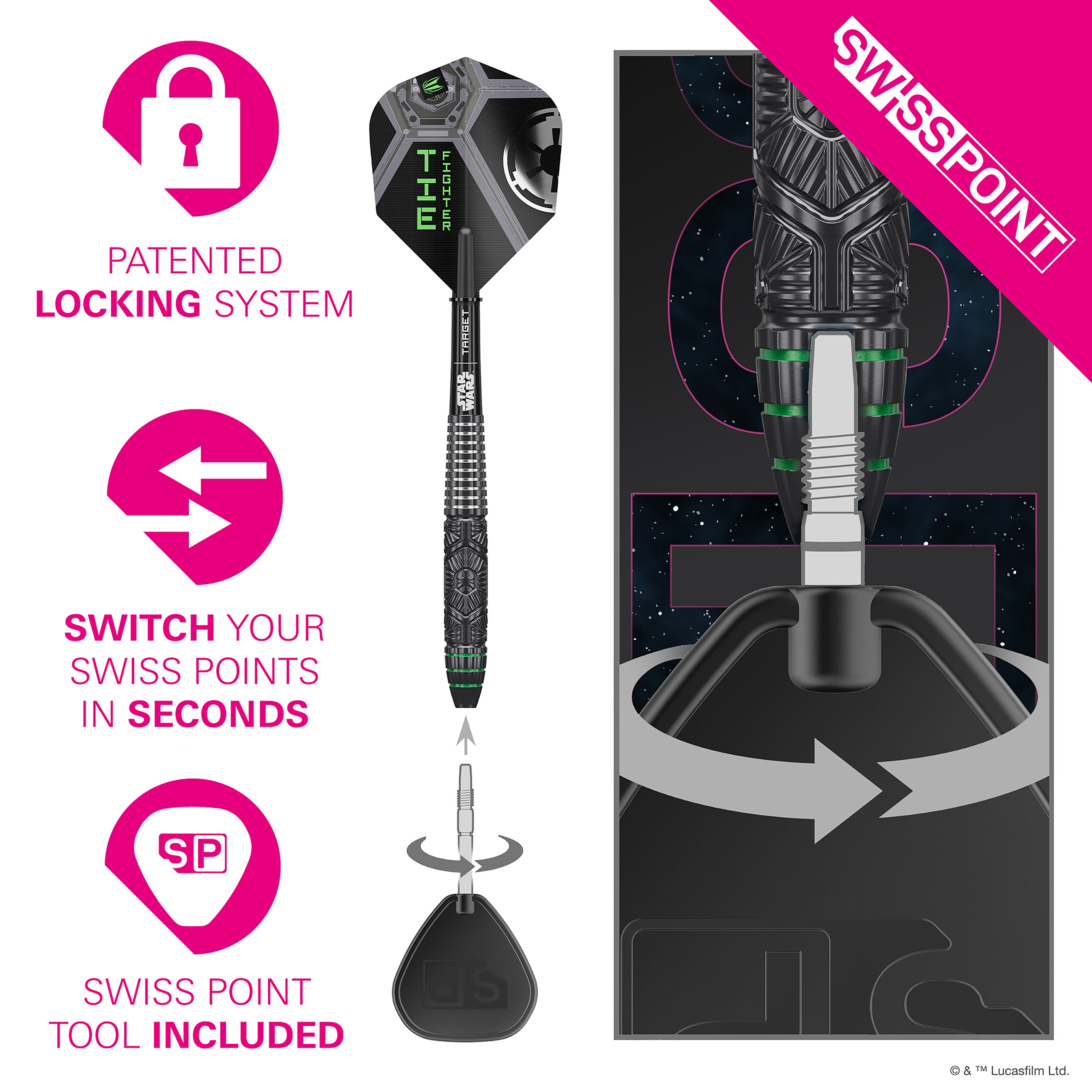 Target Star Wars Tie Fighter - 90% Tungsten - SP - Steel Tip Darts - 23g 24g 25g