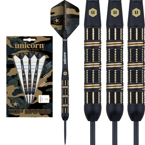 Unicorn Top Brass - Black & Gold Brass Darts - 21g