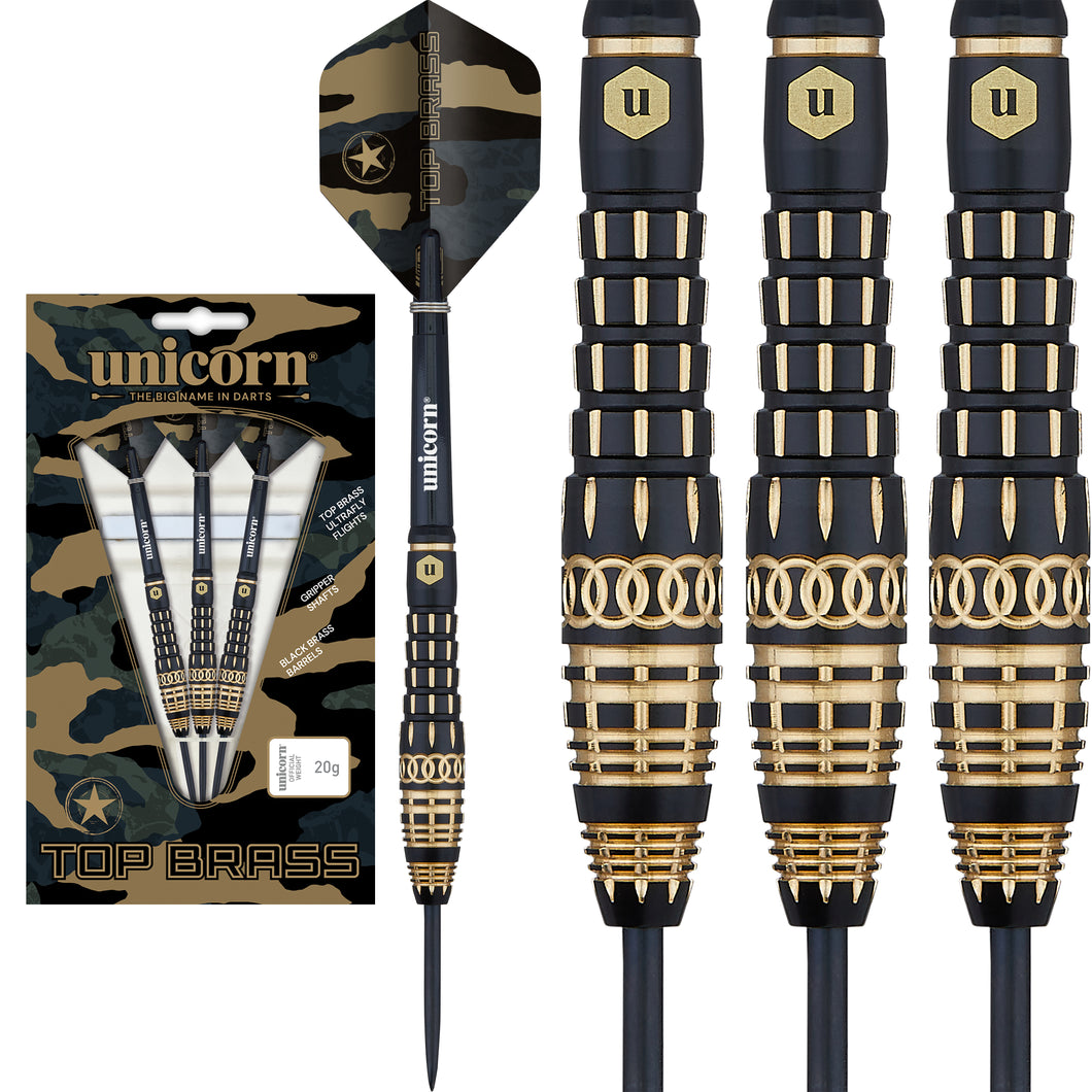 Unicorn Top Brass - Black & Gold Brass Darts - 20g