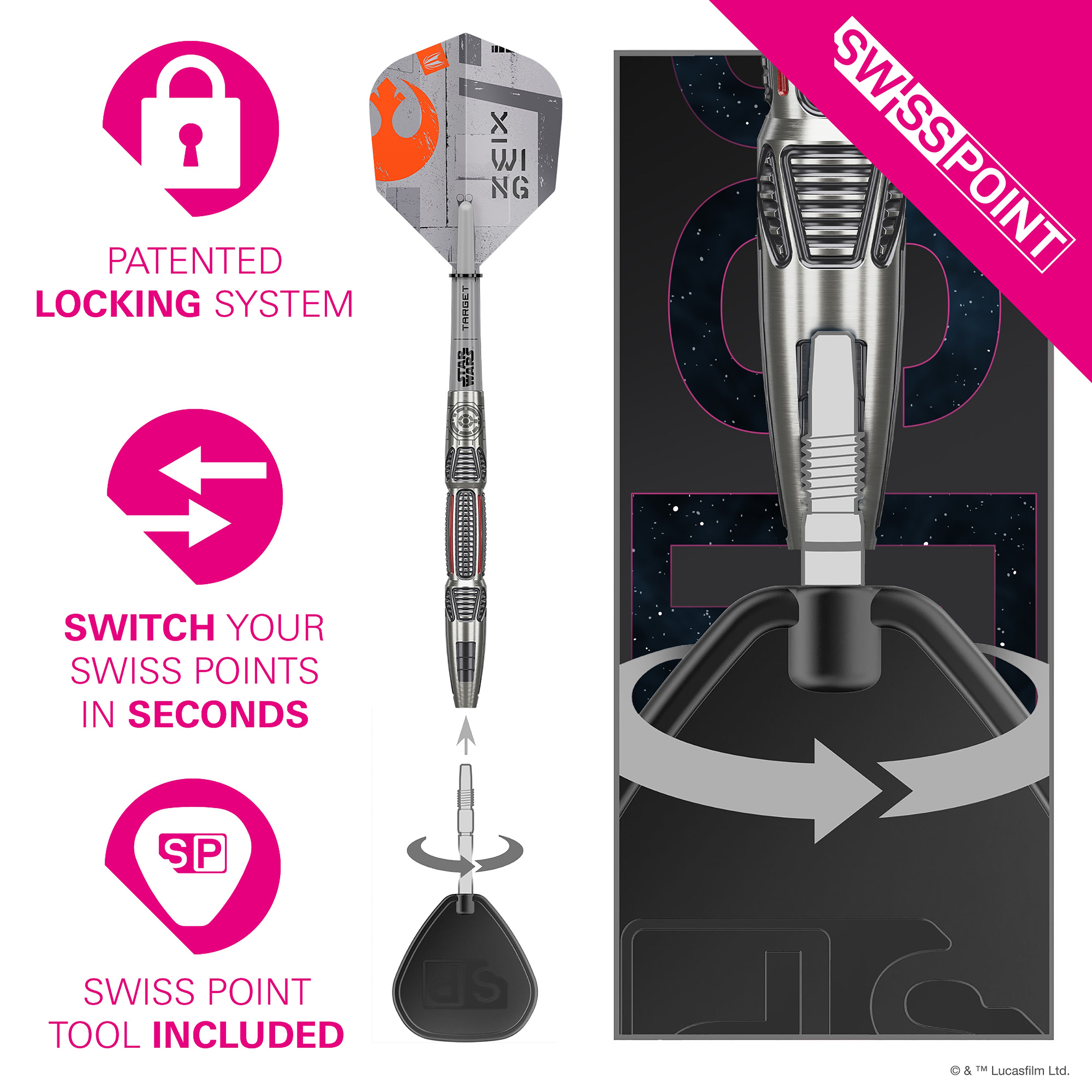 Target Star Wars X-WING - 90% Tungsten - SP - Steel Tip Darts - 22g 24g 26g