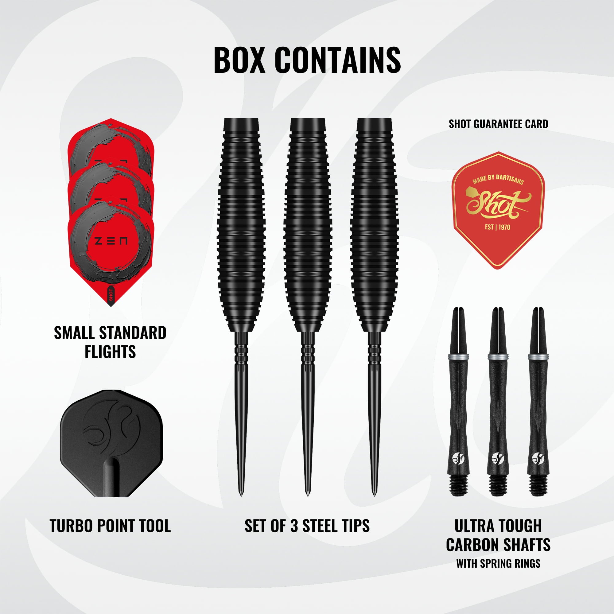 Shot Zen Missile - Bomber - Steel Tip Dart Set - 90% Tungsten - Turbo Point - 23g 24g 26g