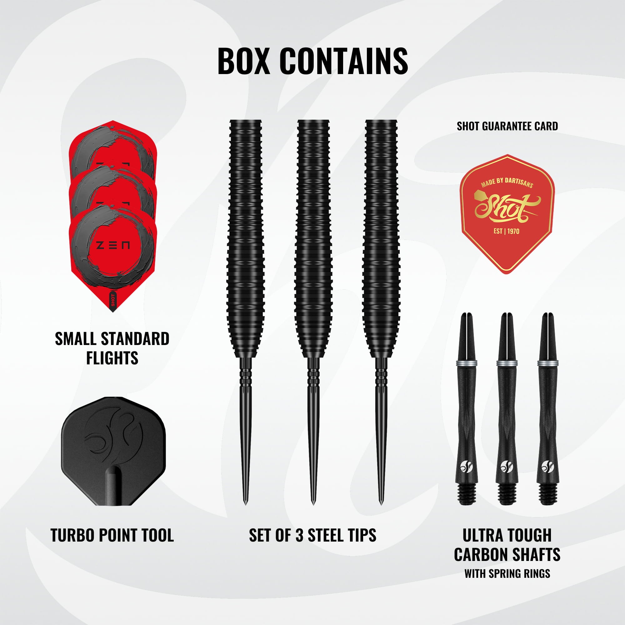Shot Zen Missile - Torpedo - Steel Tip Dart Set - 90% Tungsten - Turbo Point - 23g 24g 26g