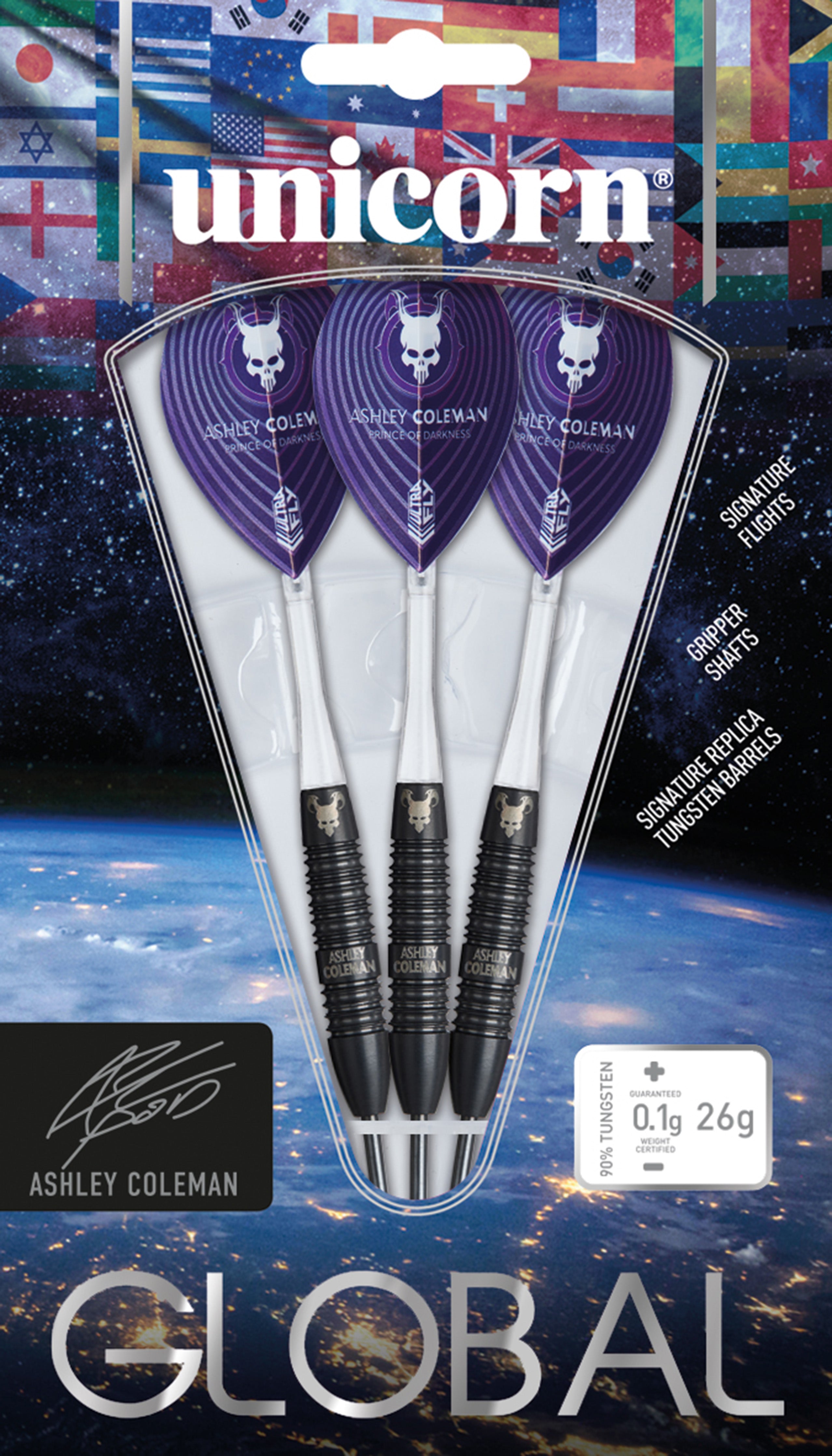 Unicorn Ashley Coleman Steel Tip Darts - 90% Tungsten - 26g