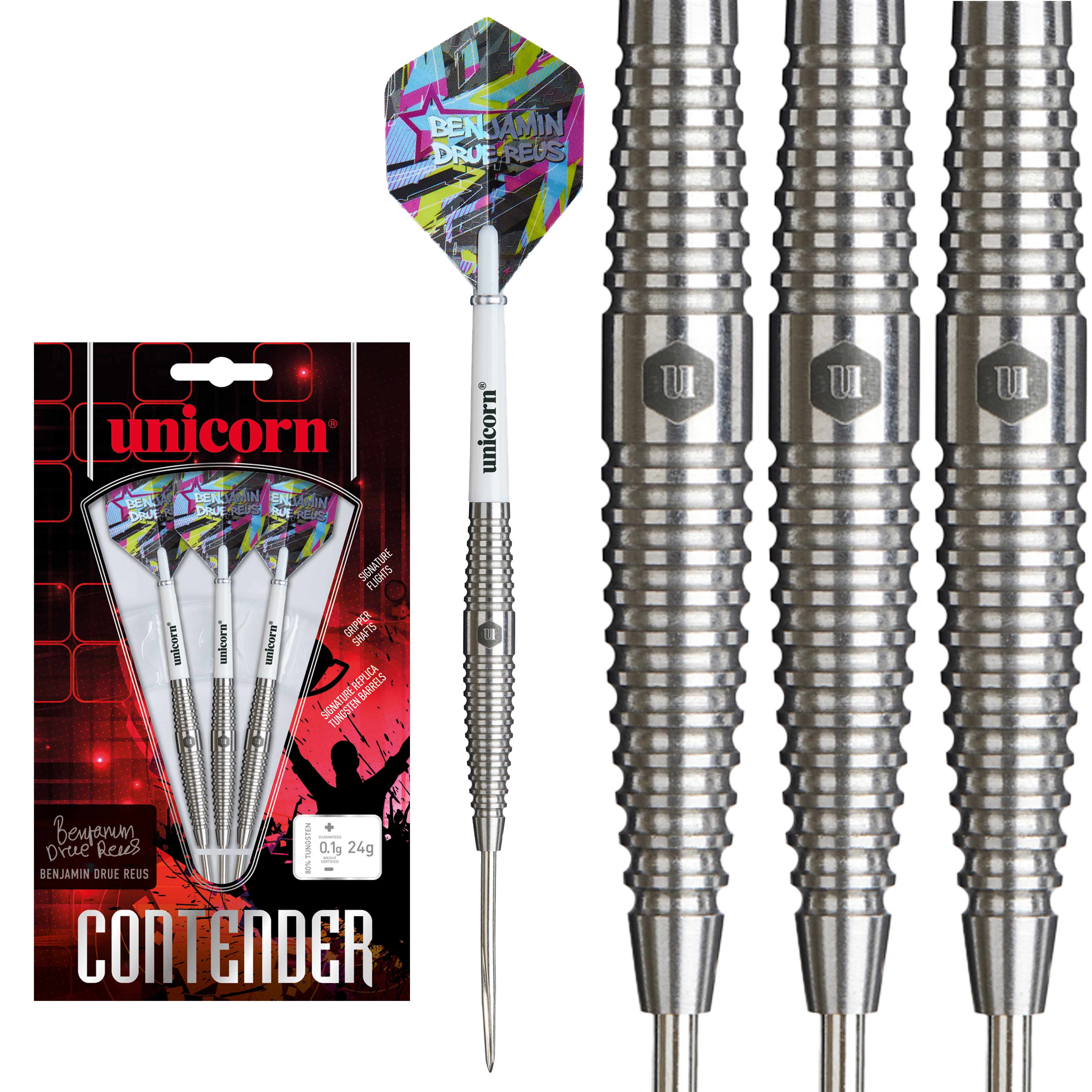 Unicorn Benjamin Drue Reus Steel Tip Darts - 80% Tungsten - 24g