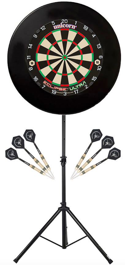 Bully Darts Professional Home Darts Kit - Dart Stand - Unicorn Eclipse Ultra Dartboard - Surround - 2 Sets of Unicorn Darts