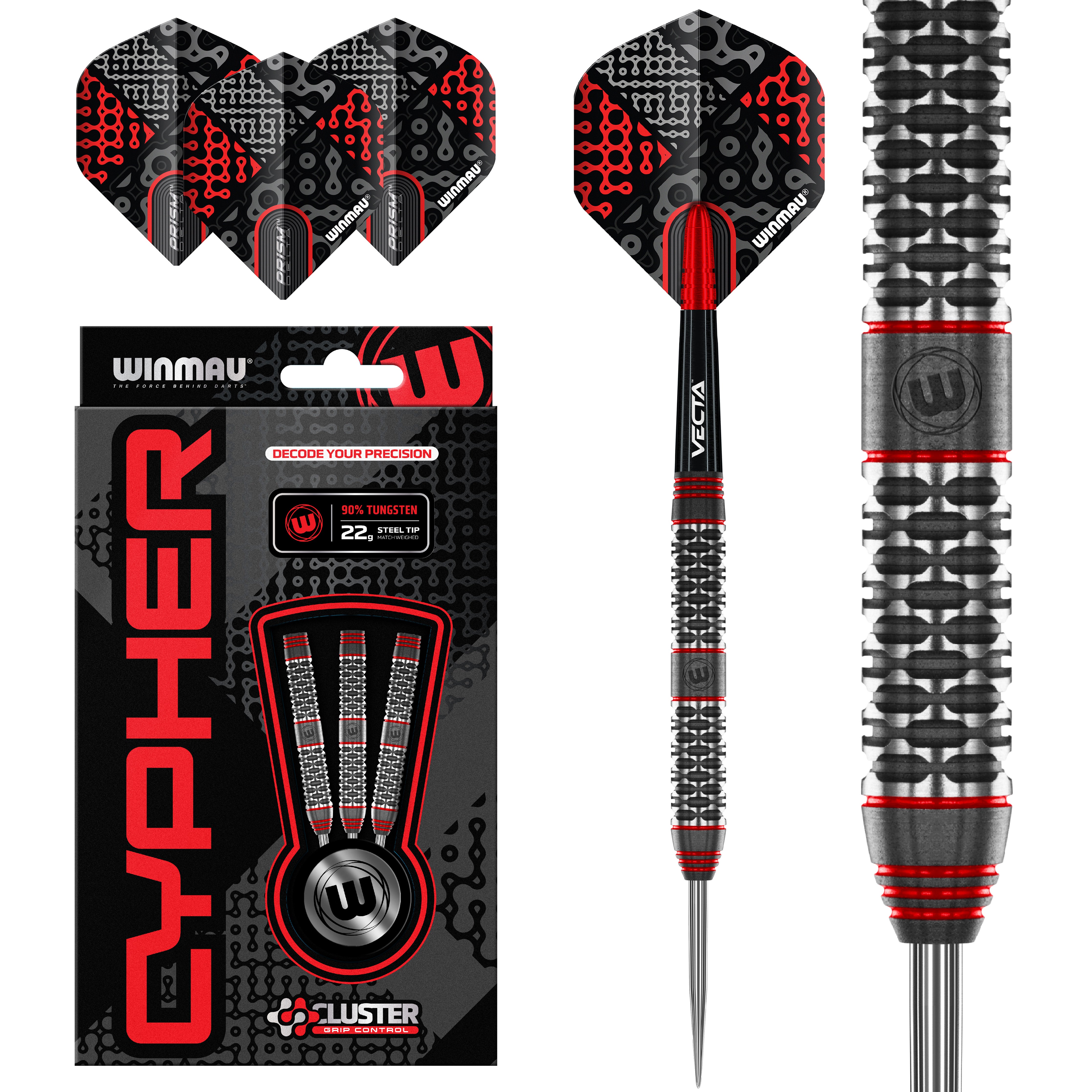 Winmau Cypher Steel Tip Darts Set - 90% Tungsten - 22g 24g 26g