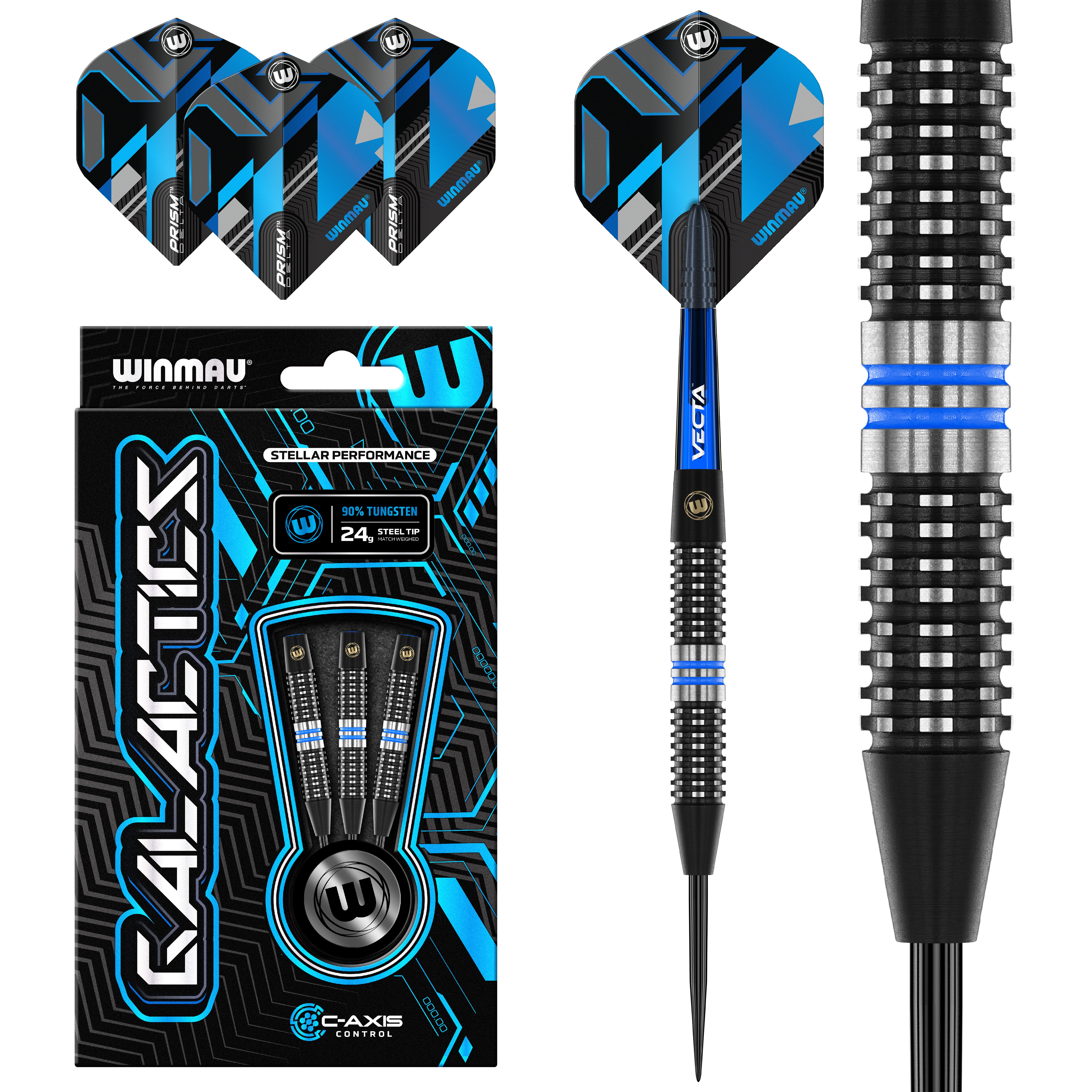 【Winmau】 90%タングステン STEEL 24g ブルー　名前不明 Winmau Galactics Steel tip Darts Set - 90% Tungsten - 24g 26g