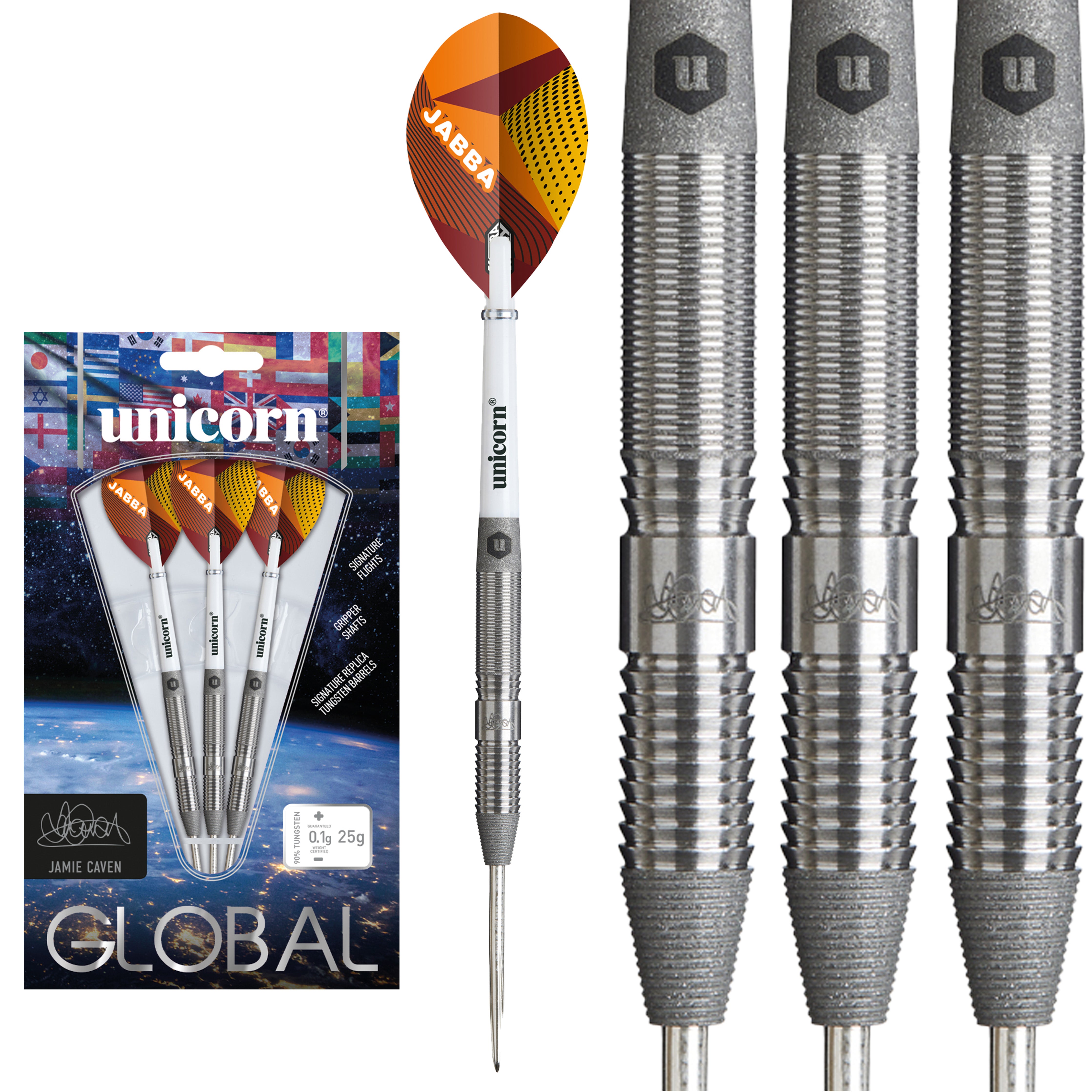 Unicorn Jamie Caven Steel Tip Darts - 90% Tungsten - 25g
