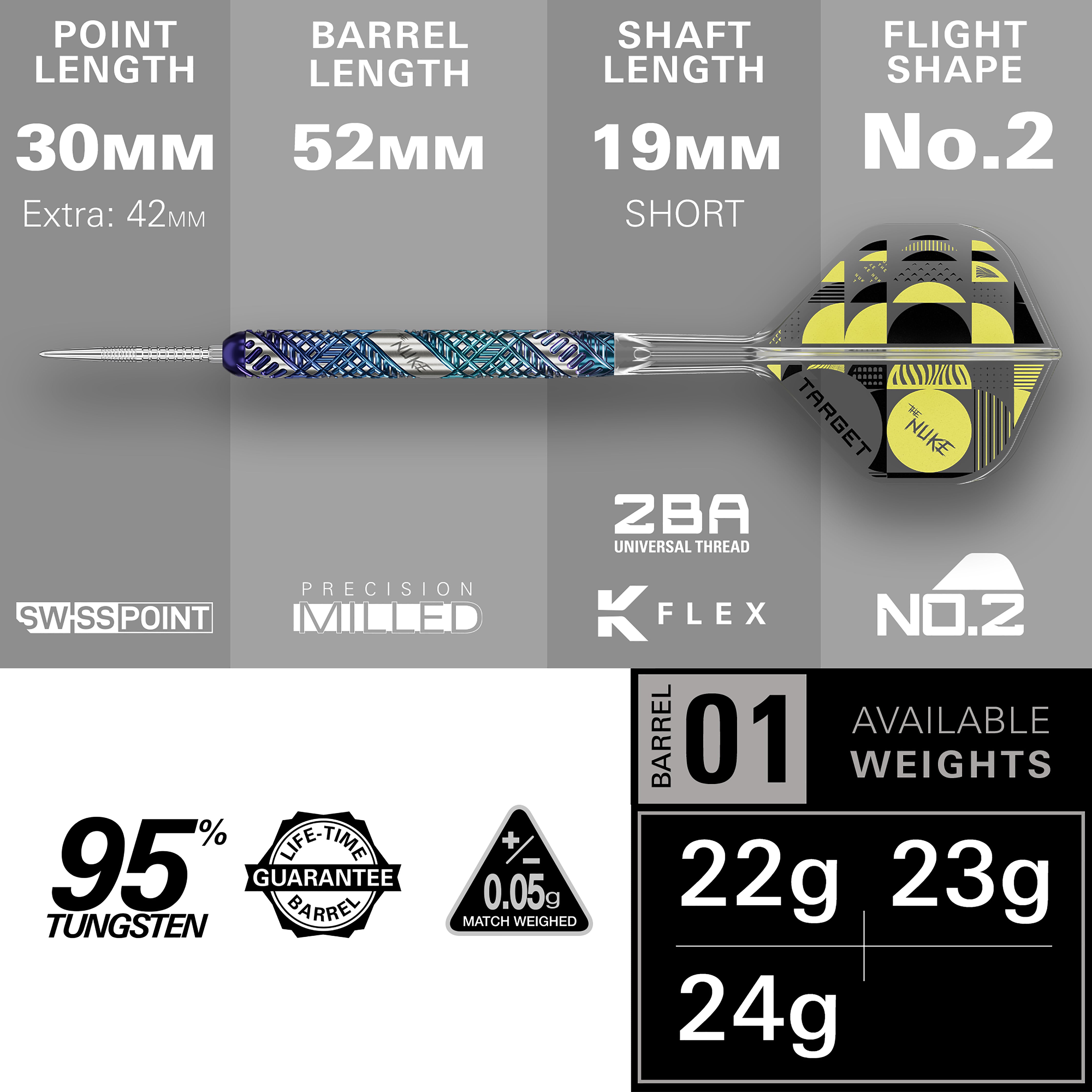 Target Luke 'The Nuke' Littler - Edge - 95% Tungsten - Swiss Point SP Darts - 22g 23g 24g