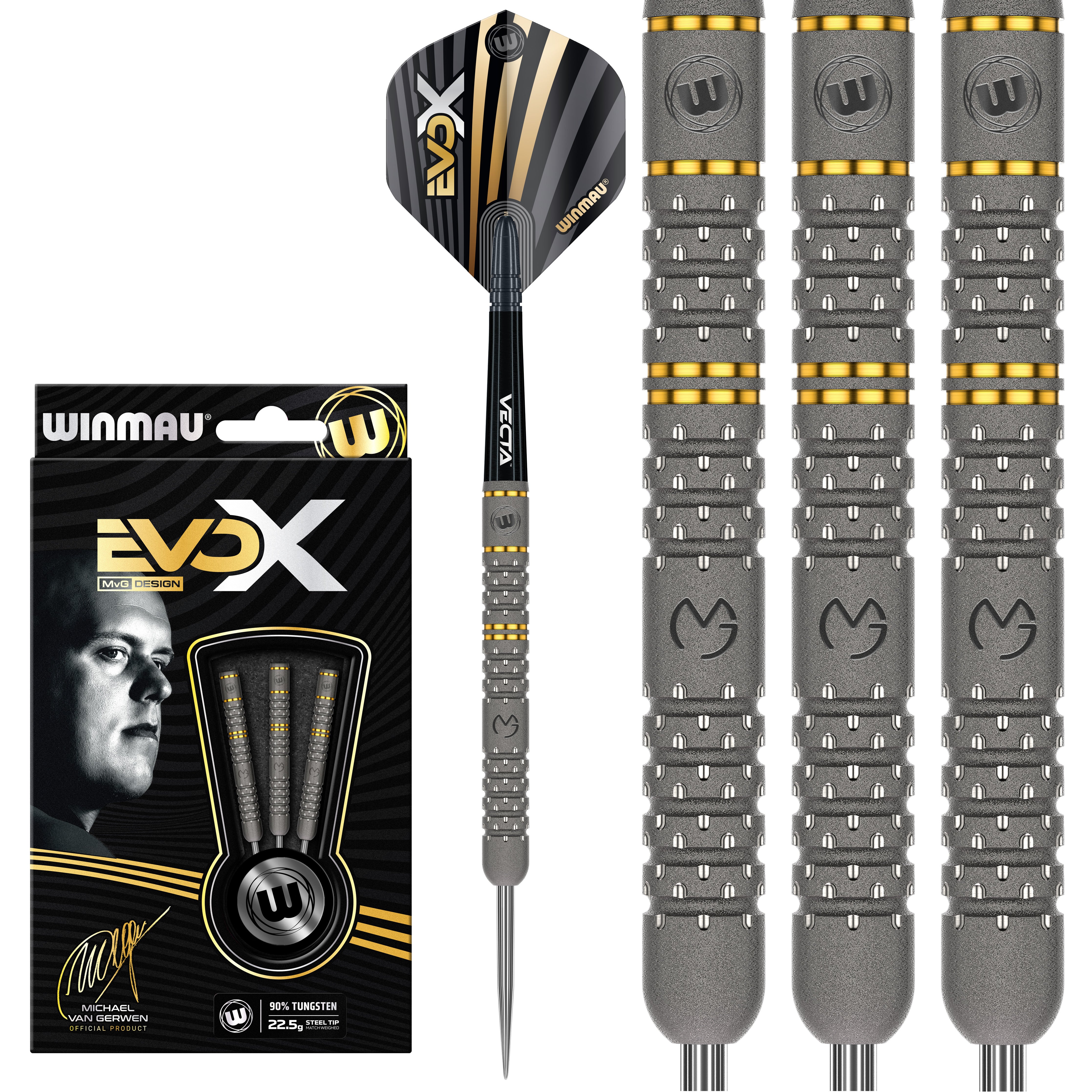 WINMAU EVO Xダーツセット 22.5 Winmau MVG Evo-X Steel Tip Darts 2025 - 90% Tungsten - 22.5g