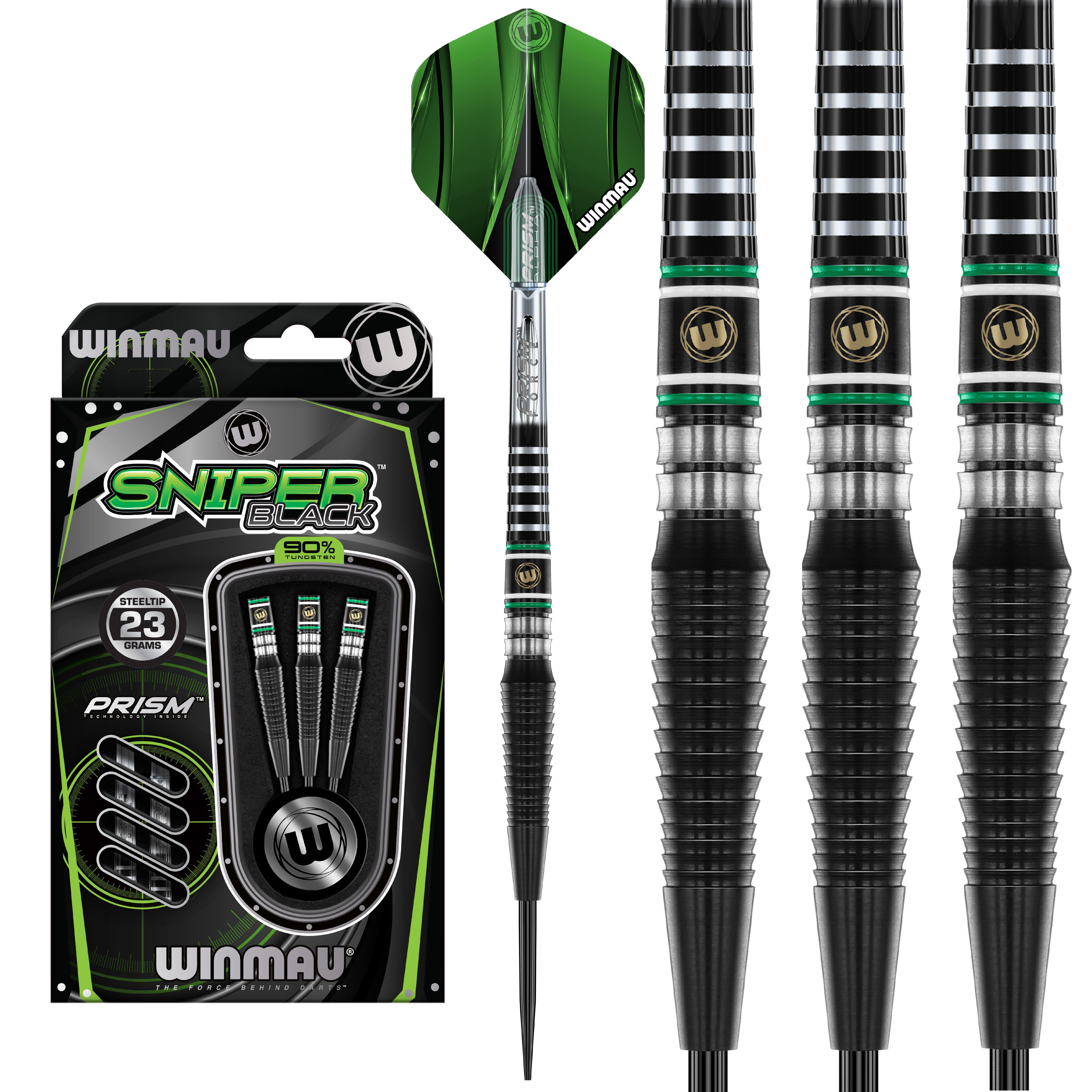 Winmau Sniper Black Steel Tip Darts Set - 90% Tungsten - 23g 24g