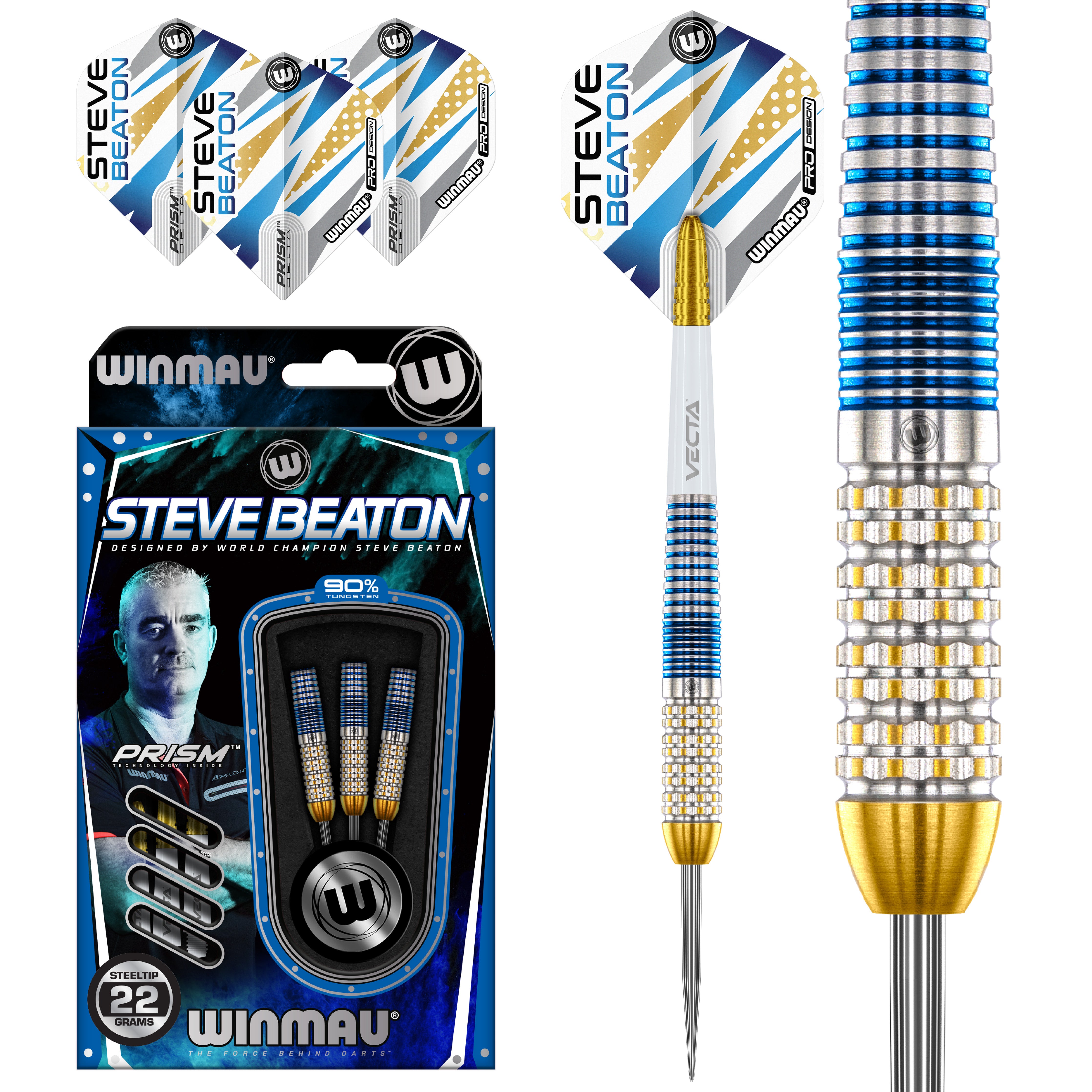 Winmau Steve 'The Bronzed Adonis' Beaton Legacy Edition Steel Tip Darts - 90% Tungsten - 22g 24g