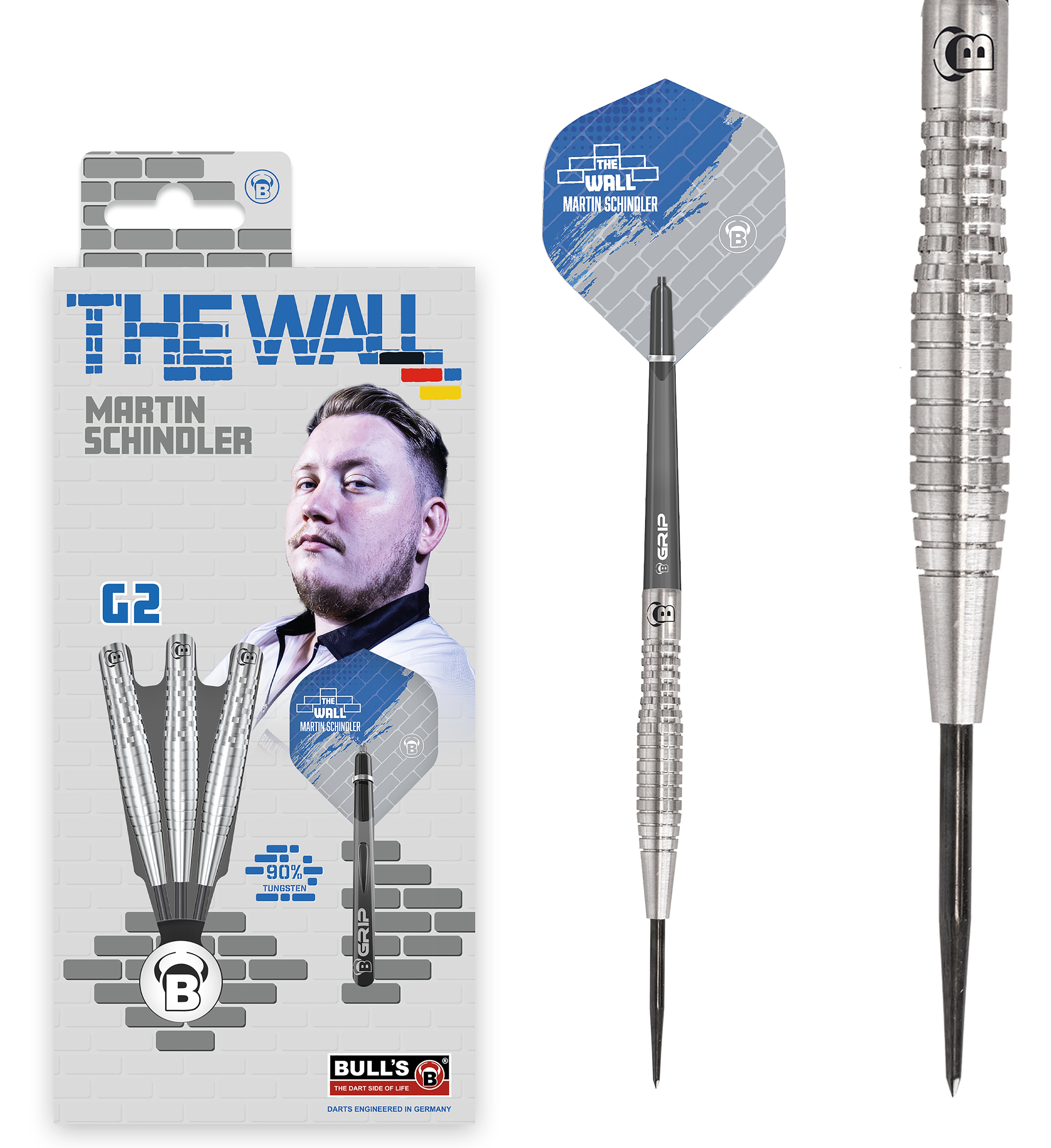 BULL'S Martin Schindler - The Wall - Generation 2 Steel Tip Darts - 90% Tungsten - 21g 23g 25g 27g
